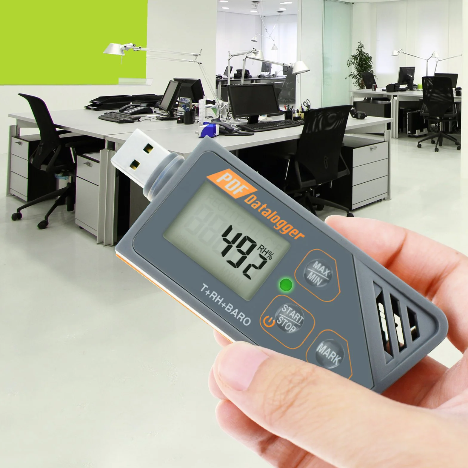 Digital impermeable USB Data Logger humedad Temperatura y presión Barómetro Data Logger Gauge, generar PDF y Excel informe indicador LED