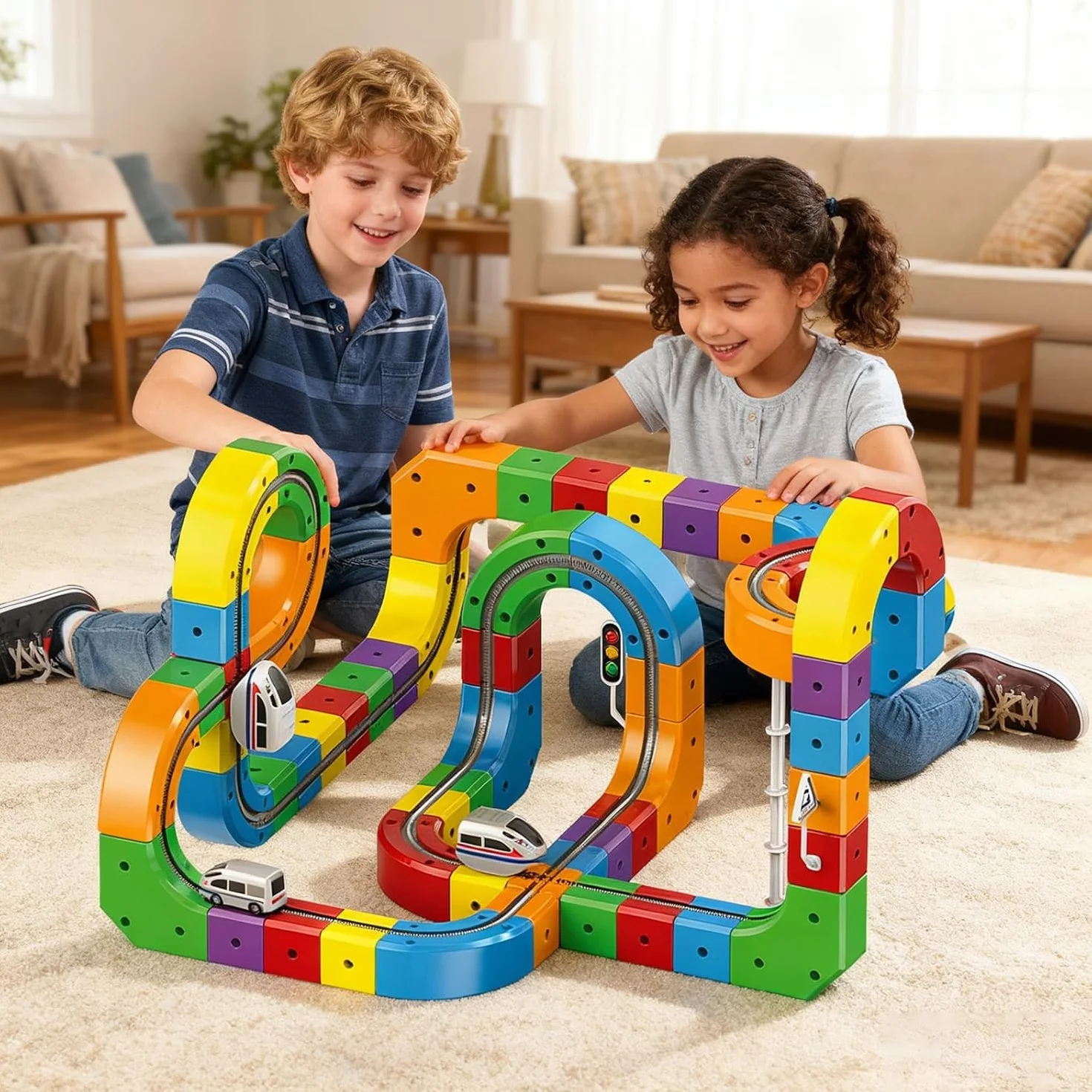 Clickrail Electric Train Set 81 Piezas Flexible Racing DIY Cube Track Block Gravity Defying 3D Layouts Imán Ferrocarril Magic Rail Block Juguete Regalo Niños
