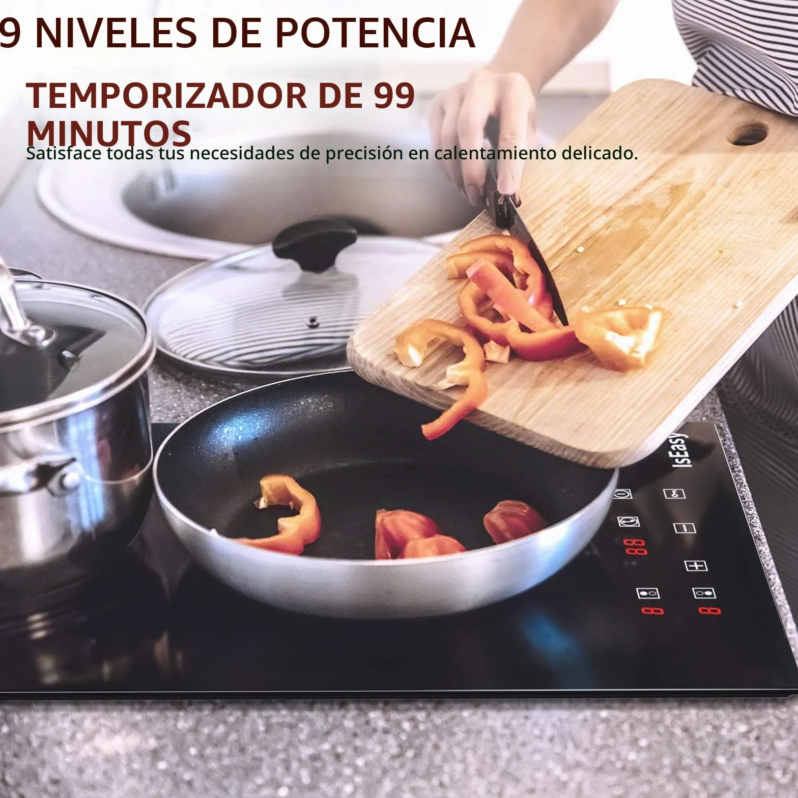 Placa de vitrocerámica IsEasy 3000 W 29,5 cm 2 zonas cocción 9 niveles calor temporizador control táctil