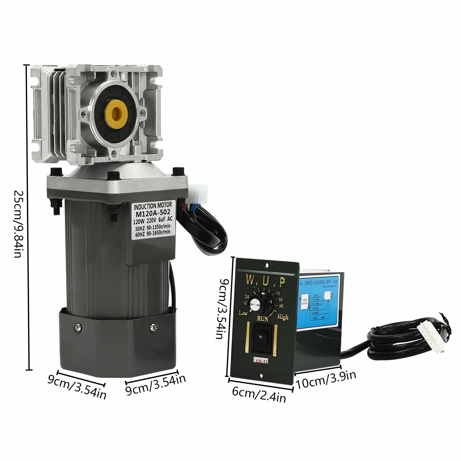 Motor de engranaje eléctrico, 220 V, motor reductor de engranaje con regulador de velocidad 90-1350 r/min, par nominal de 25 NM, para embalaje, impresión, alimentos (120 W, 80 K)