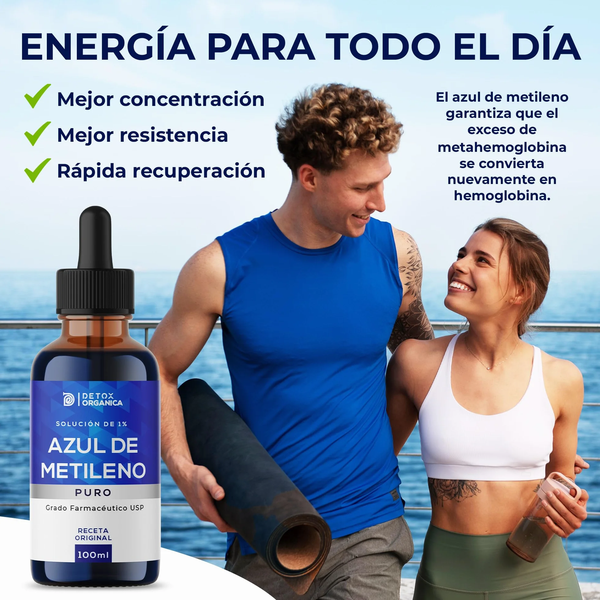Detox Organica Azul de Metileno 1% Solución 100 ml - Methylene Blue de Alta Pureza