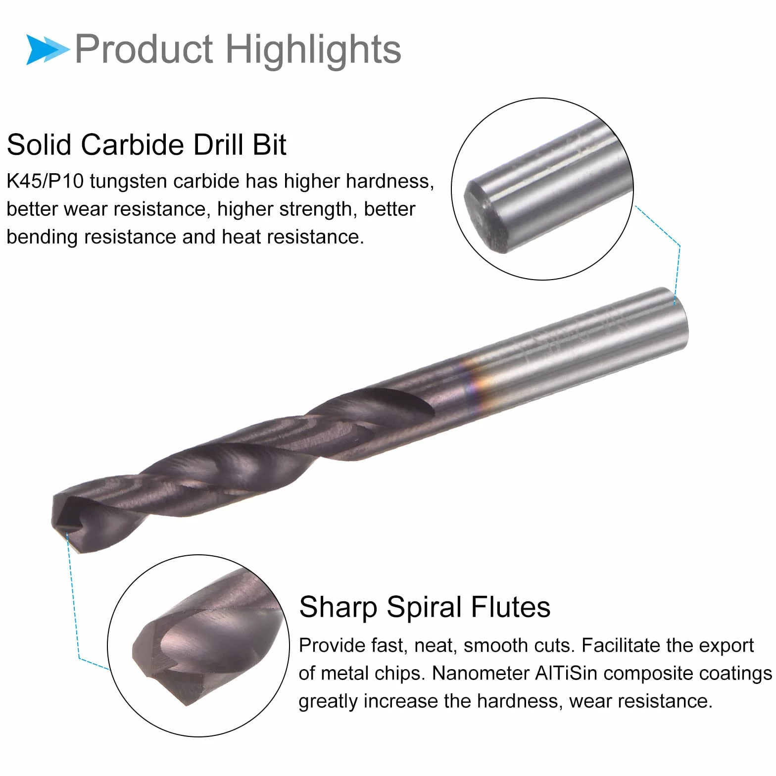 Barrena Carburo Sólido Altisin K45/p10 4.2mm Recubierta para Acero Endurecido Inoxidable Aleaciones