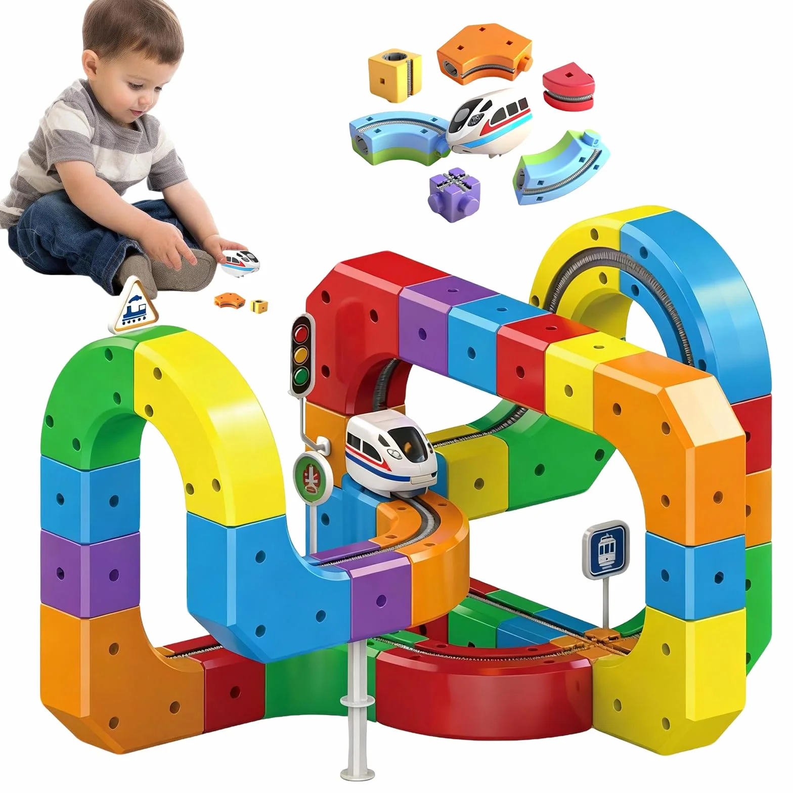 Clickrail Juego de pista de cubo eléctrico magnético con rieles anti-gravedad, bloques de construcción Cubix 3D (81 unidades)