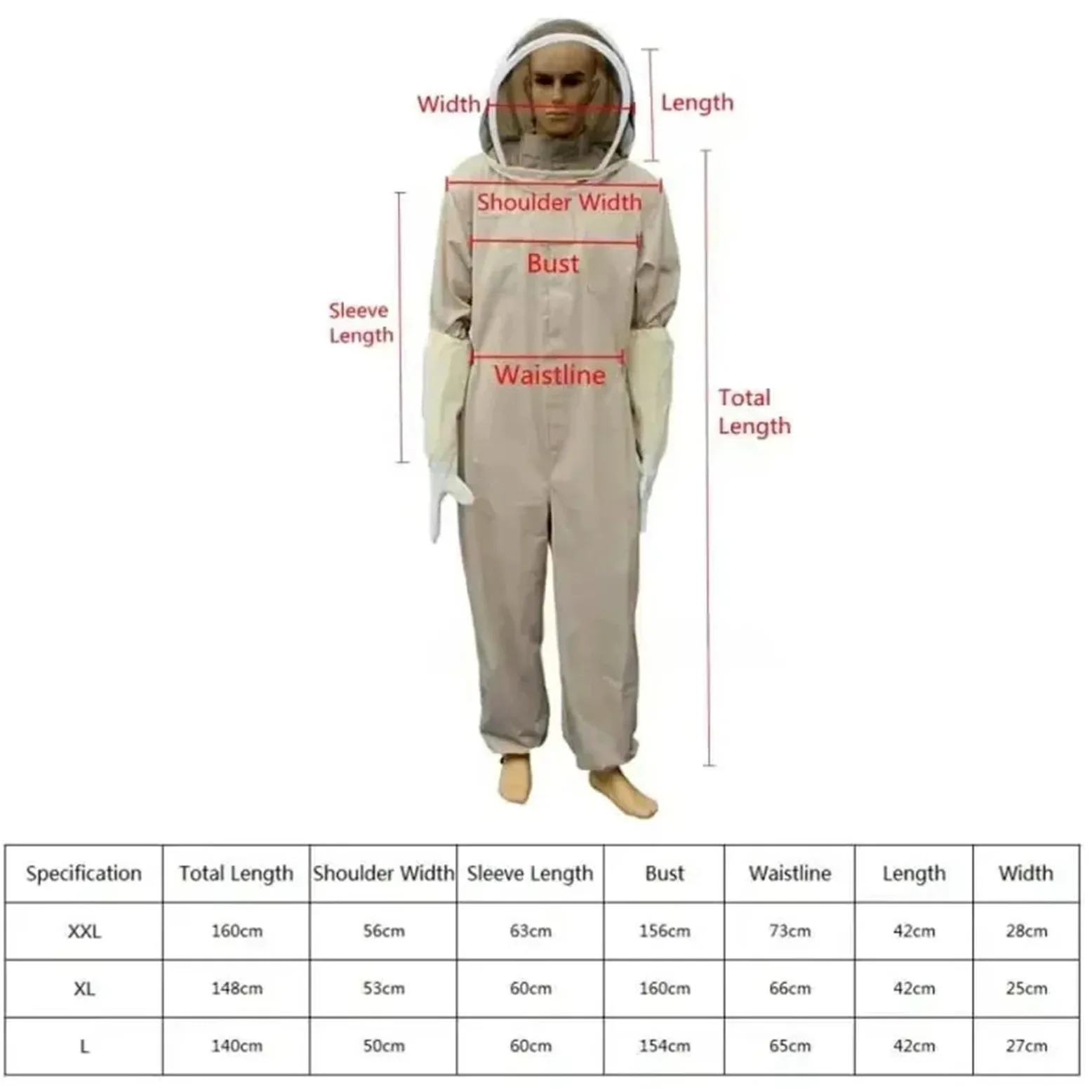 Traje de apicultor Profesional Apicultores profesionales Traje de apicultura Velo seguridad Sombrero Vestido Equipo for todo el cuerpo(L)