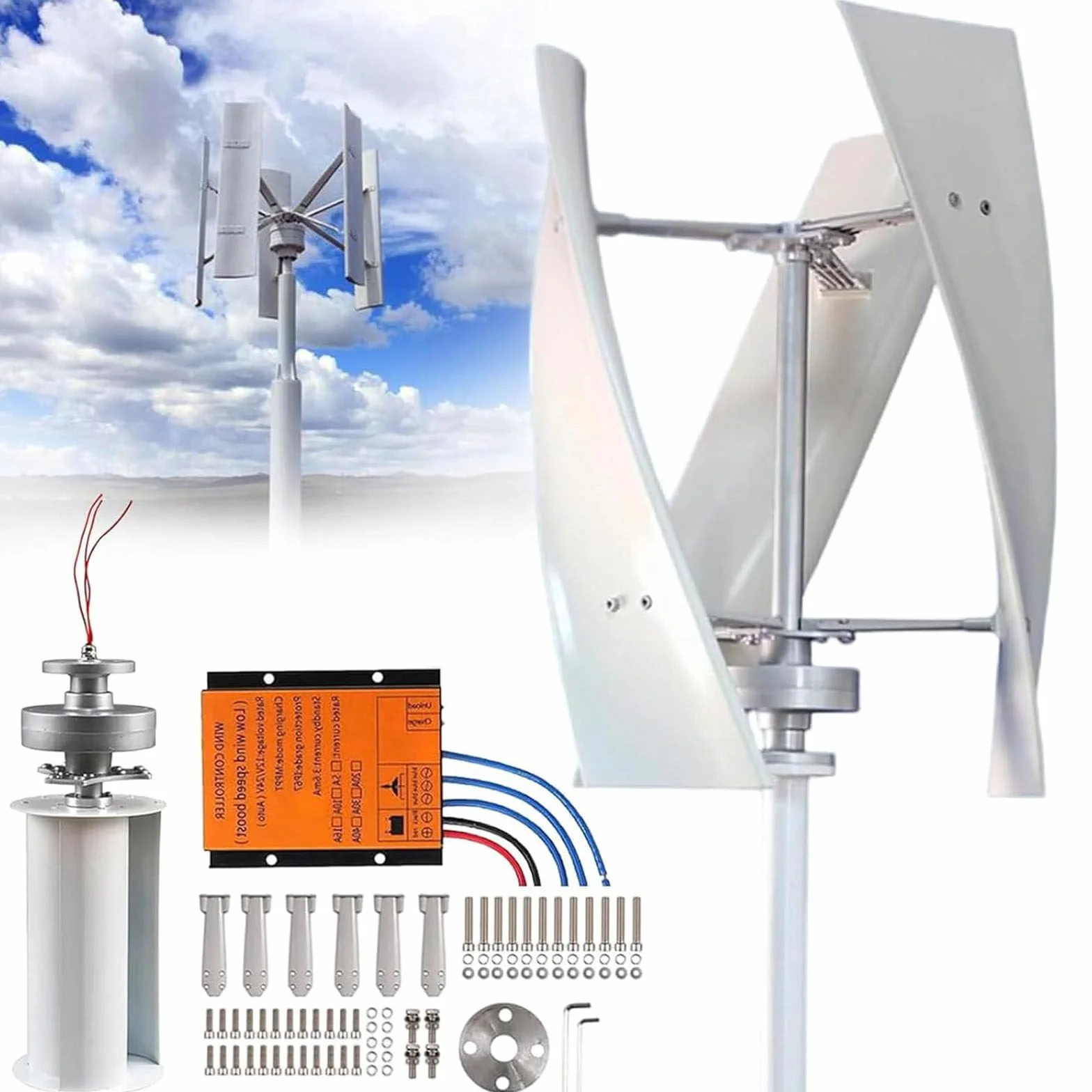 Kits Generador Turbina Eólica 5000W/9000W, Turbina Eólica Levitación Magnética Vertical,Generador Viento Vertical Levitación Magnética Turbina Eólica Vertical para Barco Doméstico,5000W-12V