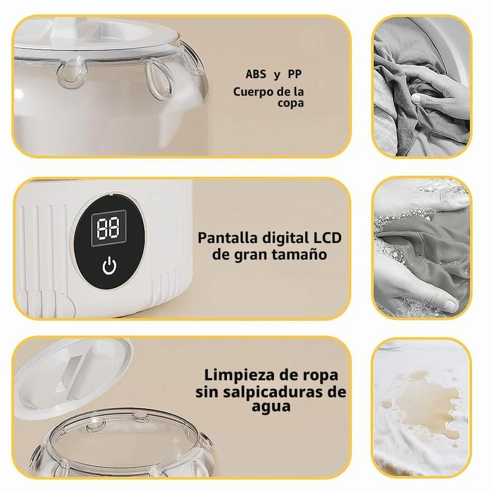 Mini Lavadora Portátil 1L, Lavadora de Ropa Interior Inalámbrica Recargable Impermeable para Viaje
