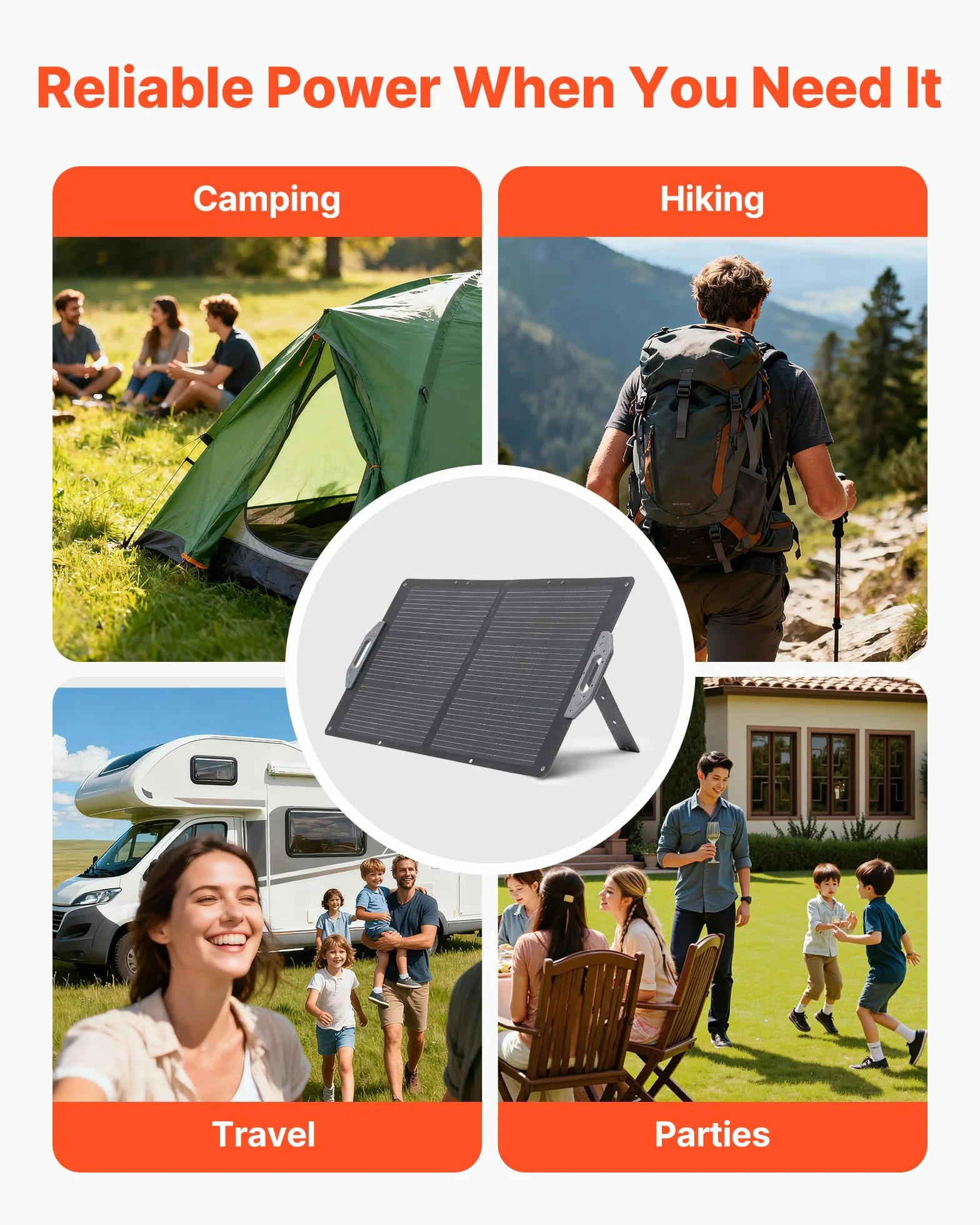VEVOR Placa Solar Plegable 100W, Panel Solar Monocristalino Portátil con Puertos USB MC4 DC, Alta Eficiencia 24%, IP65 Impermeable, Compatible con Estaciones de Energía Acampadas Autocaravanas Viajes