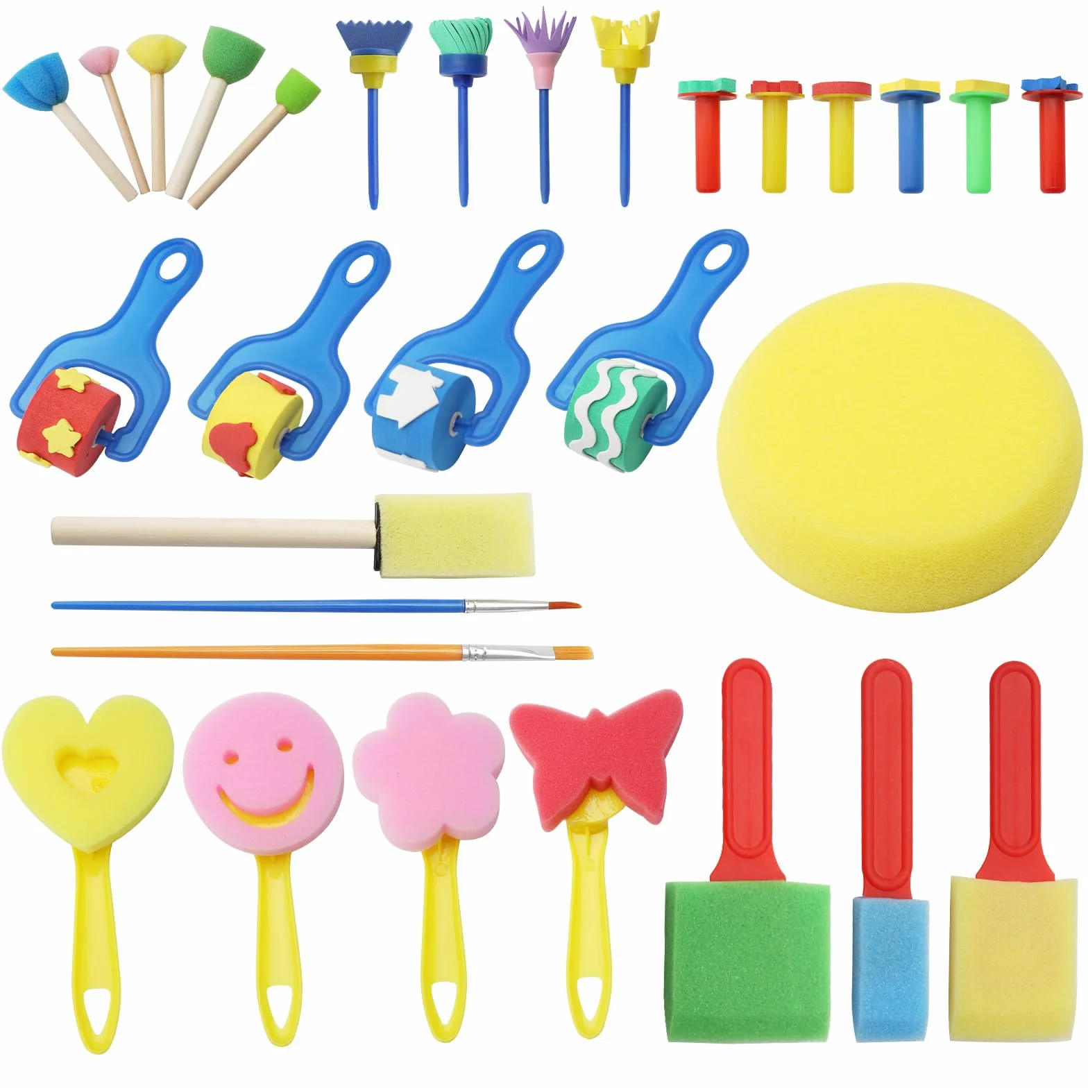 APOMOONS Juego de 30 pinceles de esponja de pintura para niños reutilizables