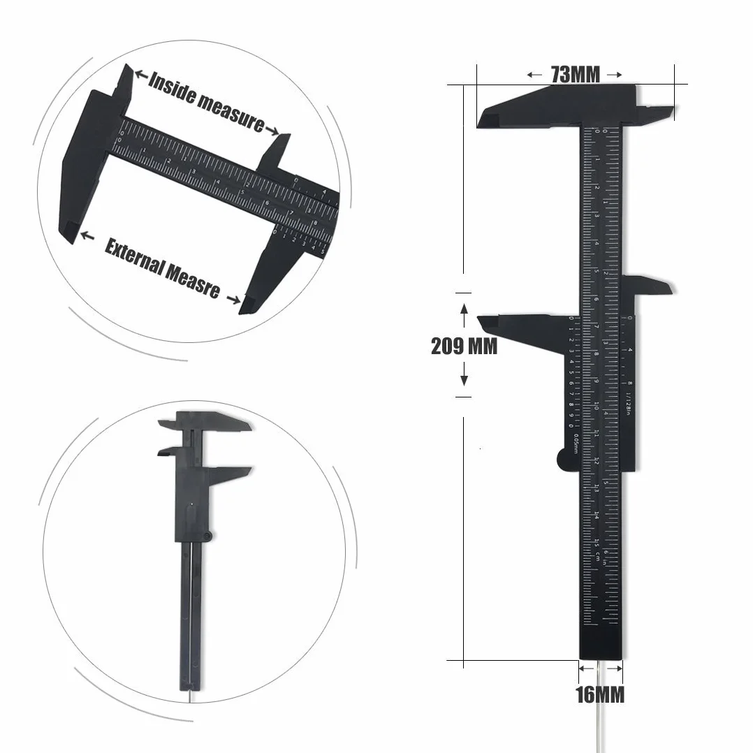 Calibre Vernier de Plástico 150mm 4 Piezas Medir Interior Exterior Profundidad