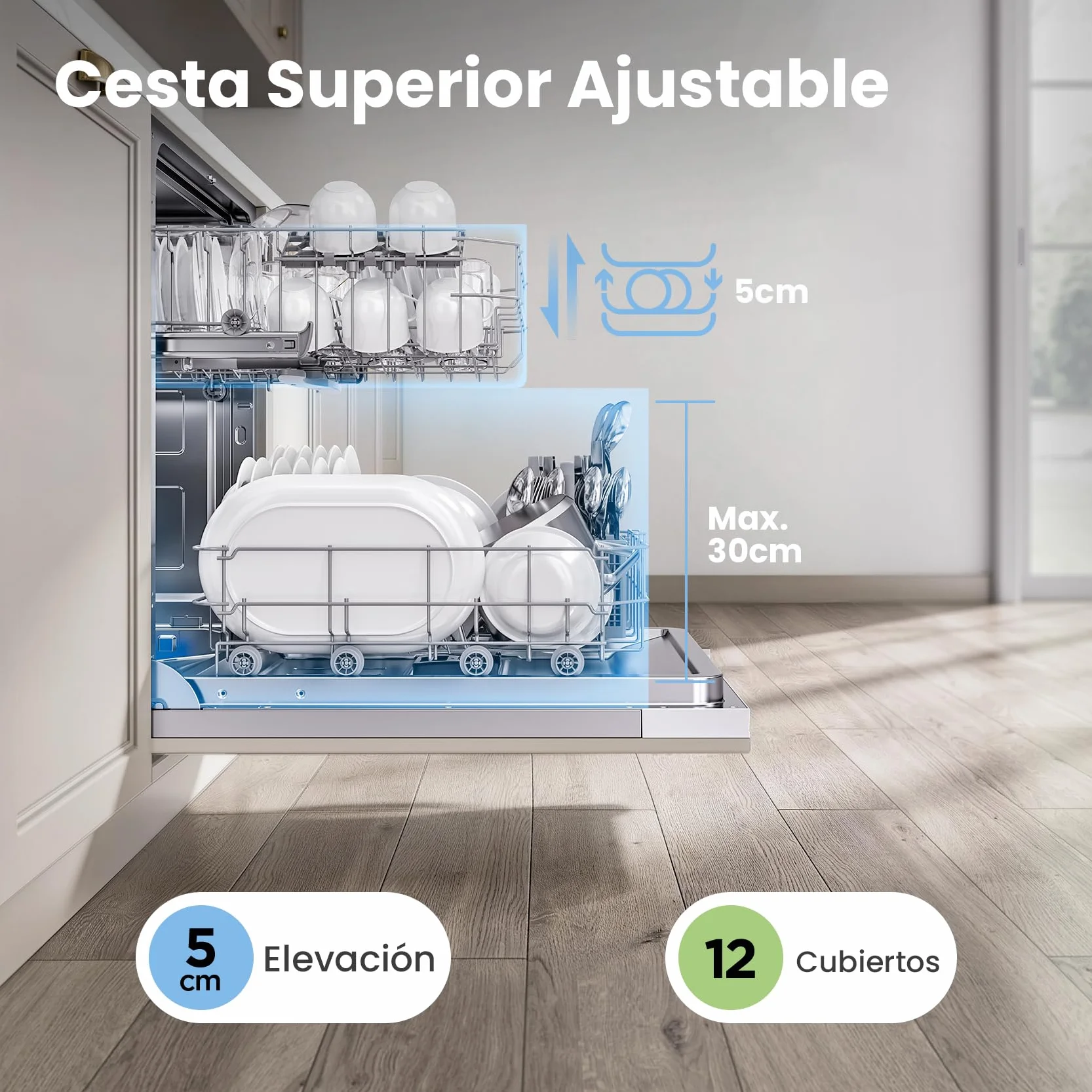 COMFEE' CDWPB1215PB-EU Lavavajillas Integrable 60cm 12 Cubiertos Cloud Wash Secado Extra Inicio Diferido 5+3 Programas IoT Blanco