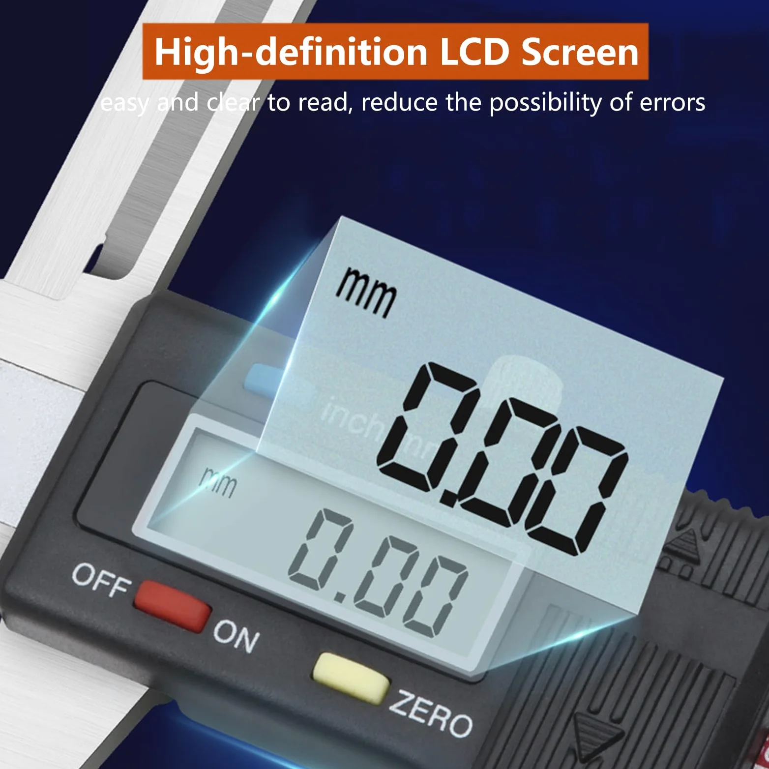 Calibre Digital 0-300mm/12" con Pantalla LCD, Pie de Rey Digital de Acero Inoxidable, Herramienta de Medición de Calibrador para Medición de Profundidad, Conversión de Pulgadas/Milímetros