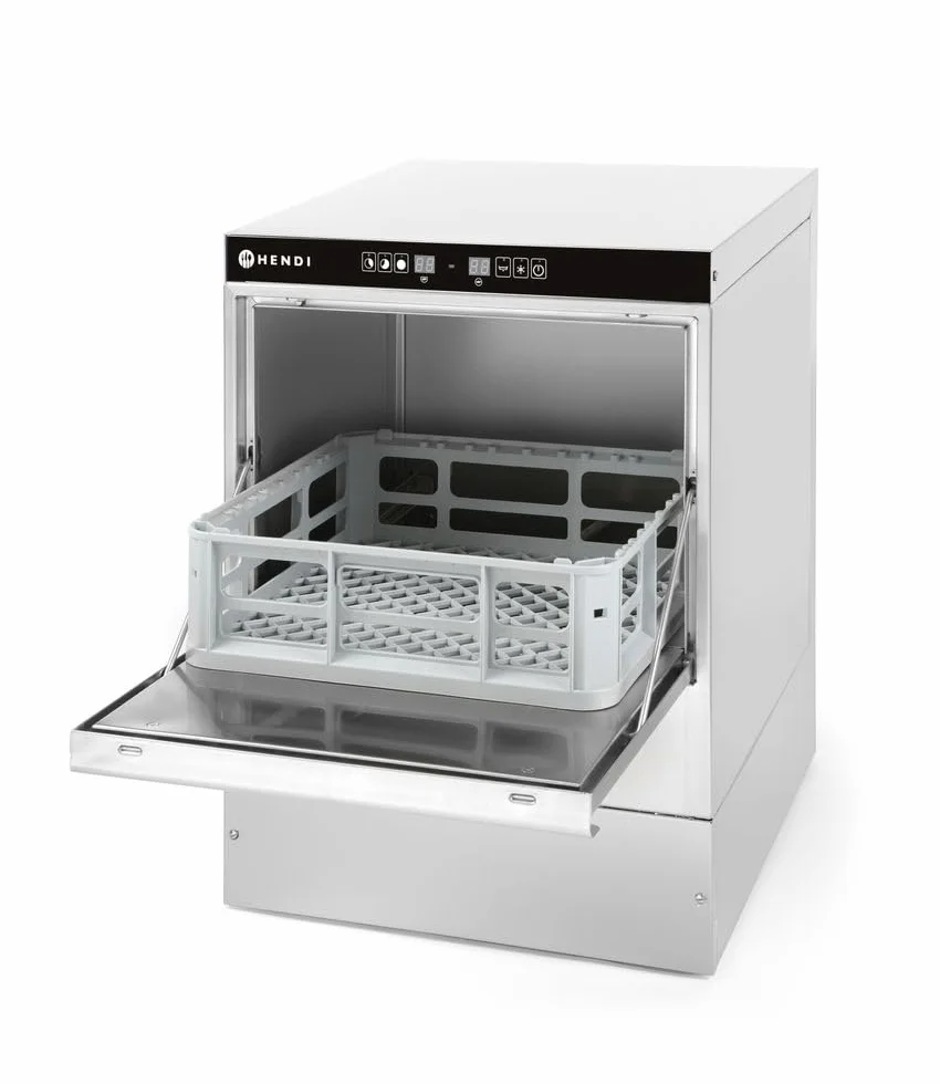 HENDI Lavavajillas industrial, para cestas 40x40cm, con control electromecánico, máquina lavaplatos lavavasos lavacopas, 230V, 2800W, 470x510x(H)710mm, acero inoxidable