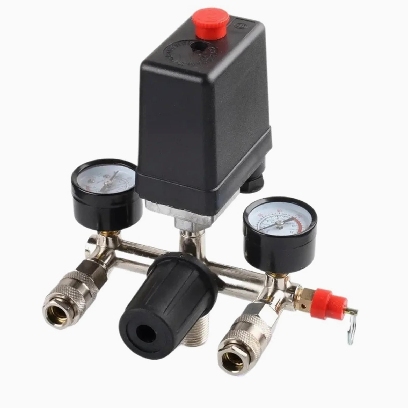 Bomba de compresor Aire 220V/380V 90-120 PSI con Interruptor presión, válvula Control, regulador Alivio del colector manómetro(220v)