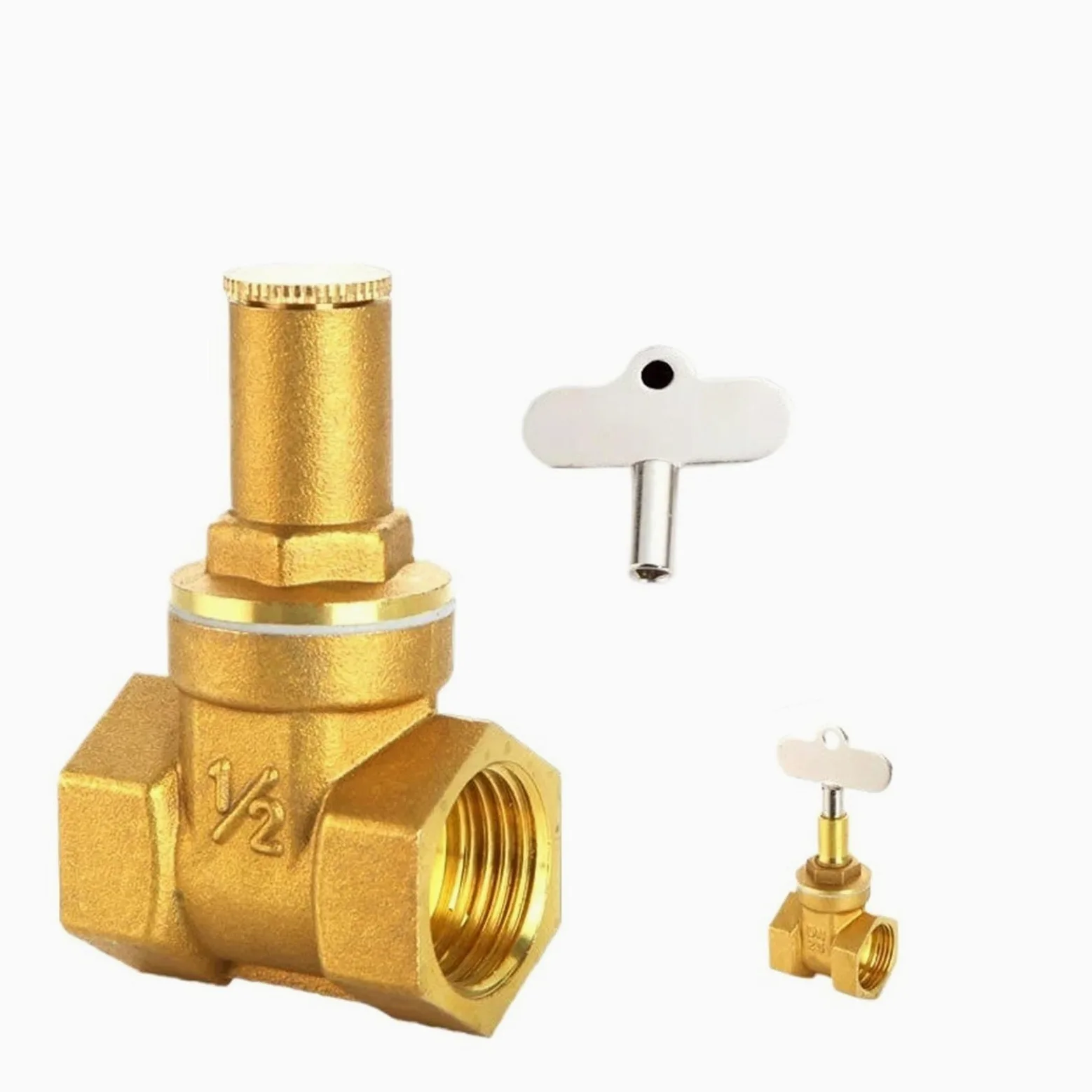 Válvula De Esfera Válvula de compuerta latón DN15 DN20 DN25 con cerradura dentro la llave triangular for tubería agua, medidor, válvula bloqueo antirrobo frontal(1-1/2")