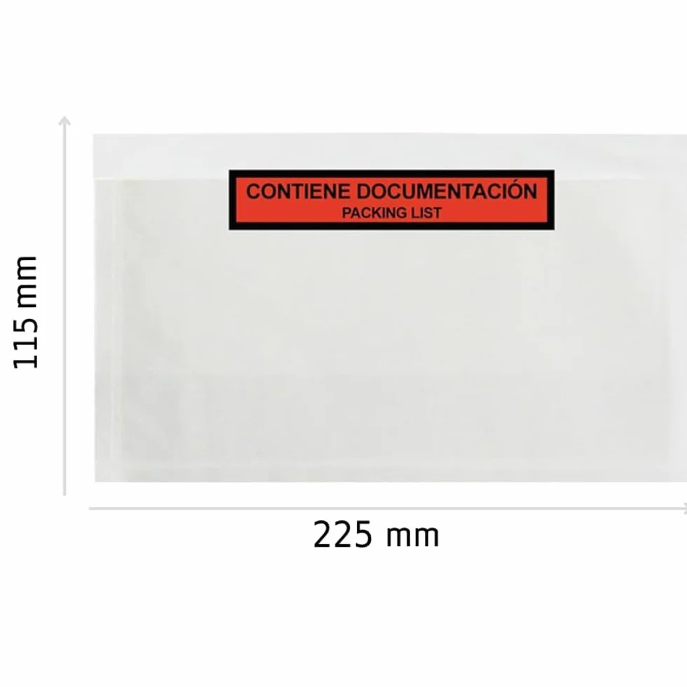 Sobres Packing List 1/3A4 225x115 Transparente Adhesivos Texto Impreso 100 uds