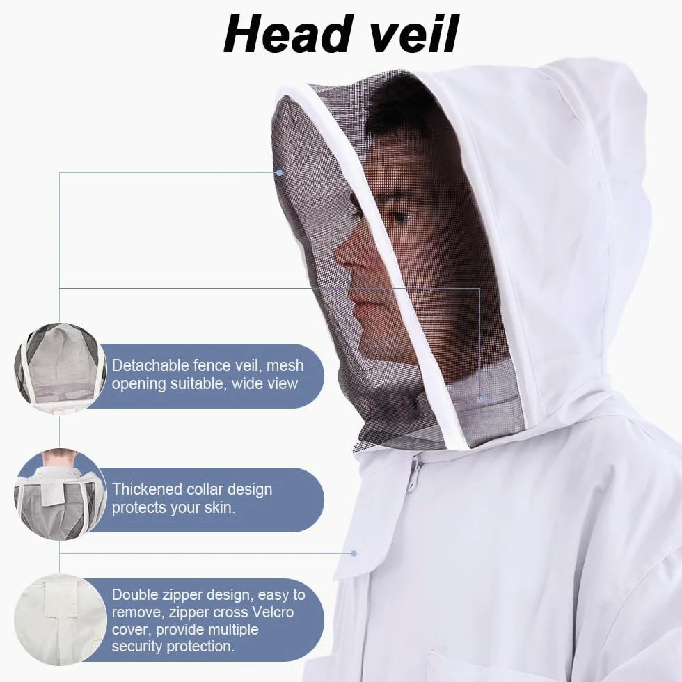 Traje de apicultor profesional para mujeres y hombres, a prueba de picaduras, máscara de valla ventilada, resistente a juego, guantes de piel de oveja