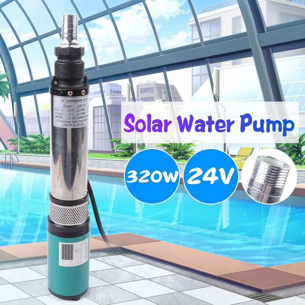 Bomba solar para pozos profundos (24 V, 320 W, acero inoxidable, sumergible, bomba de agua, absorción de agua, bomba de agua, bomba de pozo, para fábricas, minas, operaciones, fuentes