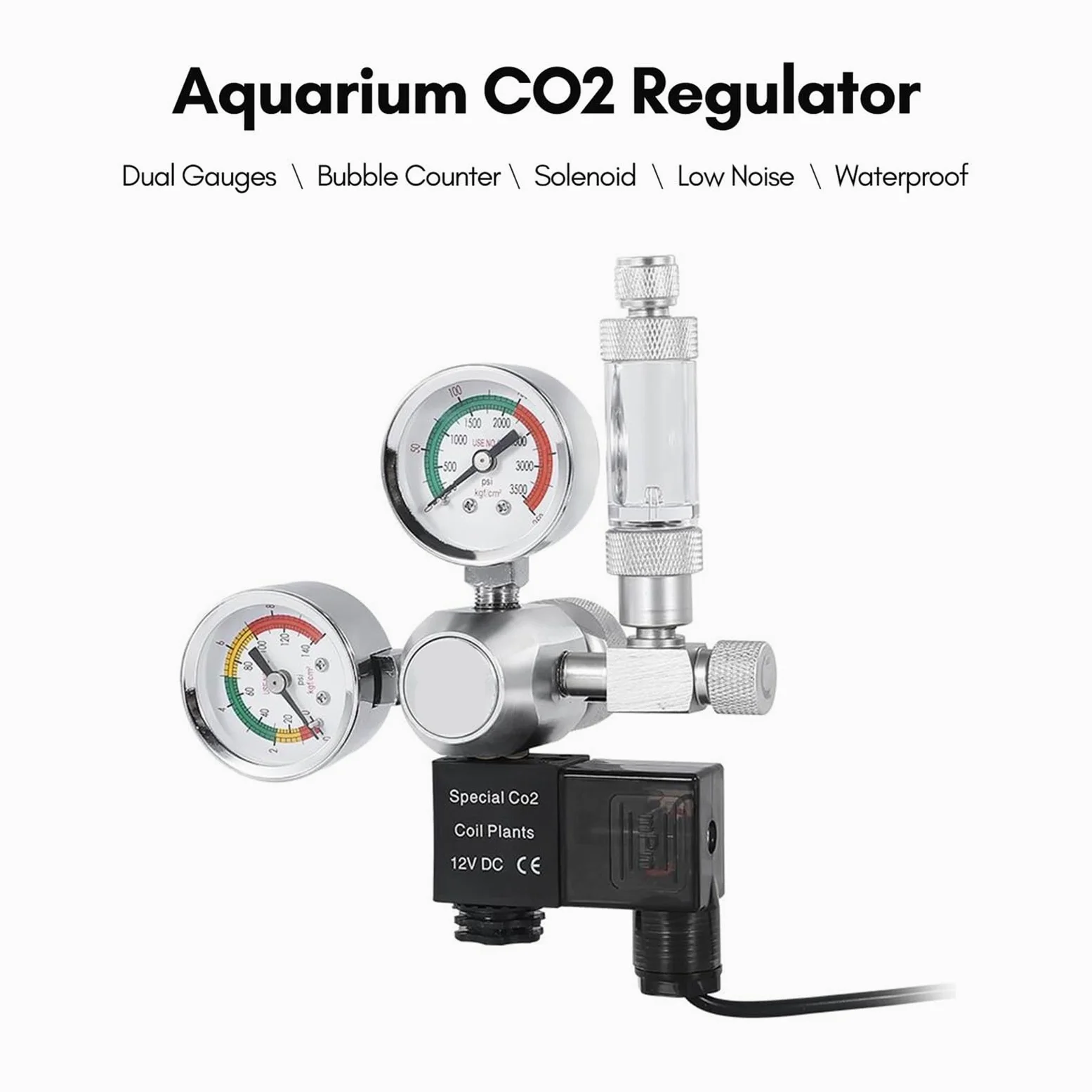 Regulador de CO2 for Acuario, regulador de dióxido de Carbono Resistente al Agua con medidores Grandes, solenoide Contador de Burbujas for Cilindro de Interfaz W21.8