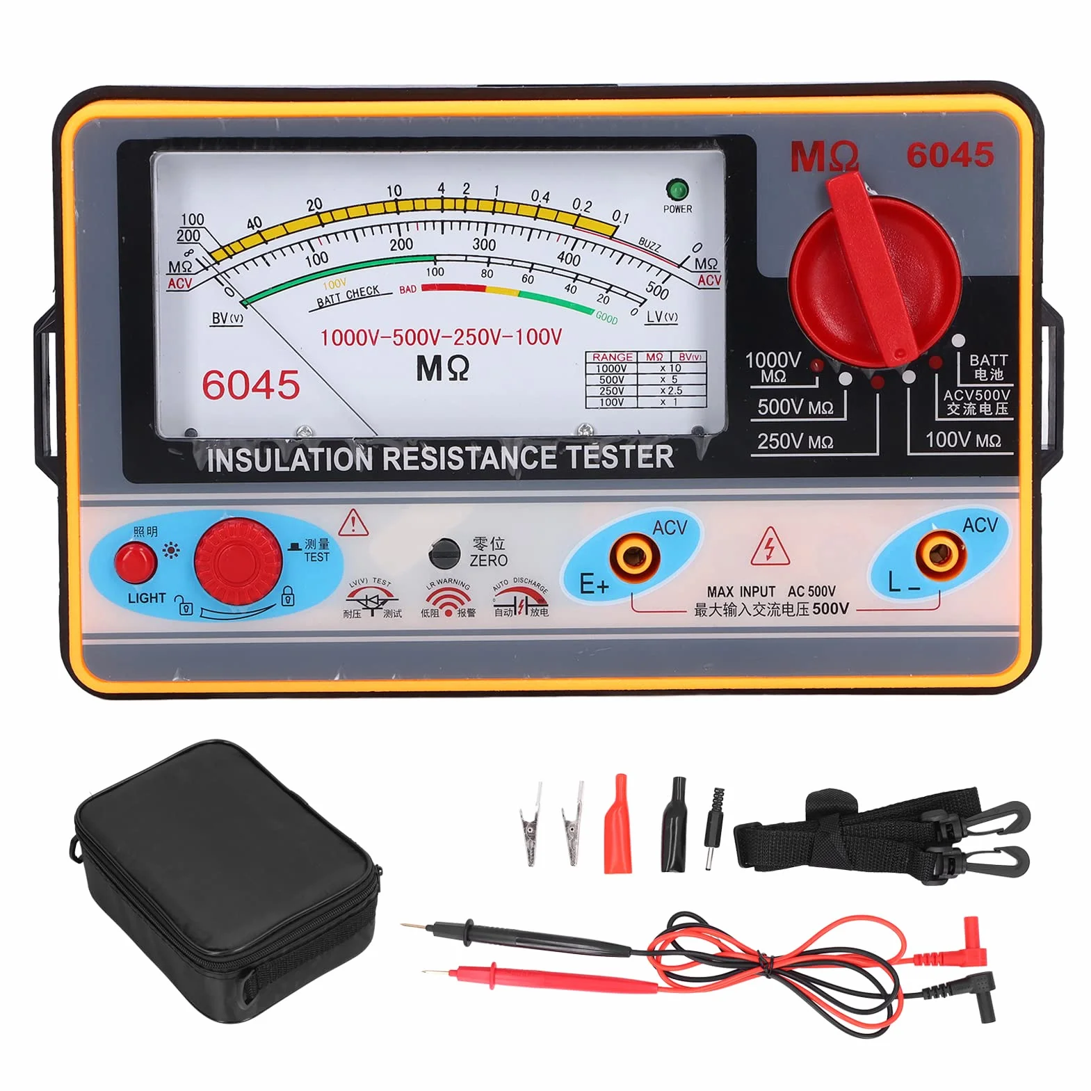 Probador de resistencia, megaohmímetro resistente a la corrosión con pantalla de esfera transparente para equipos eléctricos