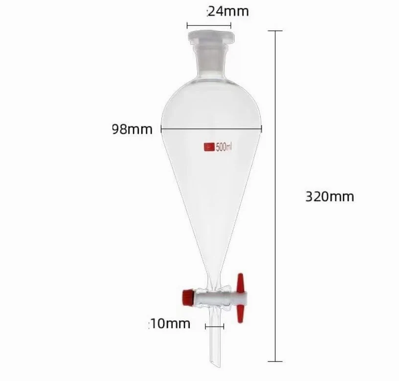 Embudo de separación en forma de pera de vidrio de laboratorio(500ml(PTEE))