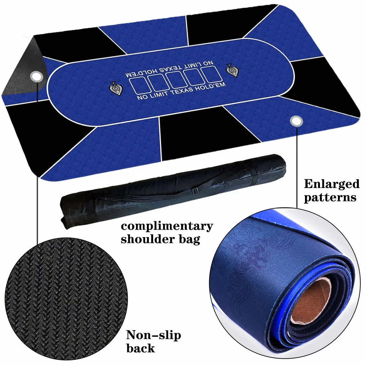 Alfombrilla de póquer profesional 180x90 cm 8 jugadores Texas Hold'em goma portátil con bolsa