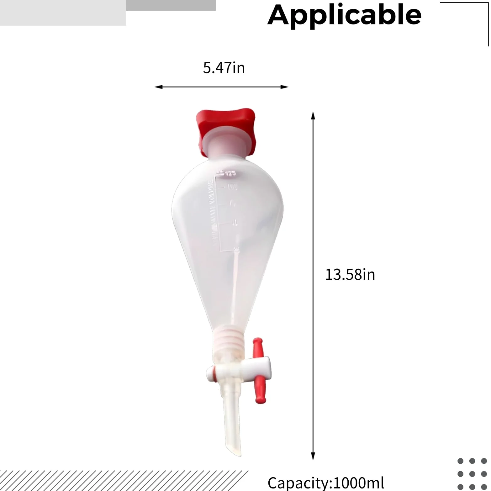 Embudo separador de 1000 ml, plástico con llave de paso, resistente al calor para uso en laboratorio, marcas de graduación transparentes para precisión