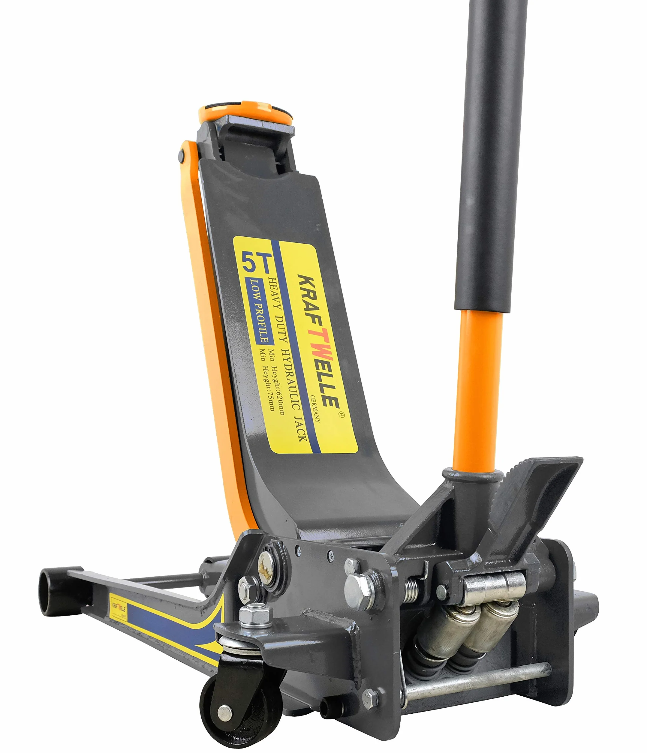 Kraftwelle 5T Profi Gato hidráulico de carretilla automotriz plano azul (profundidad de inserción 75 mm, altura máxima 620 mm, capacidad de carga 5000 kg)