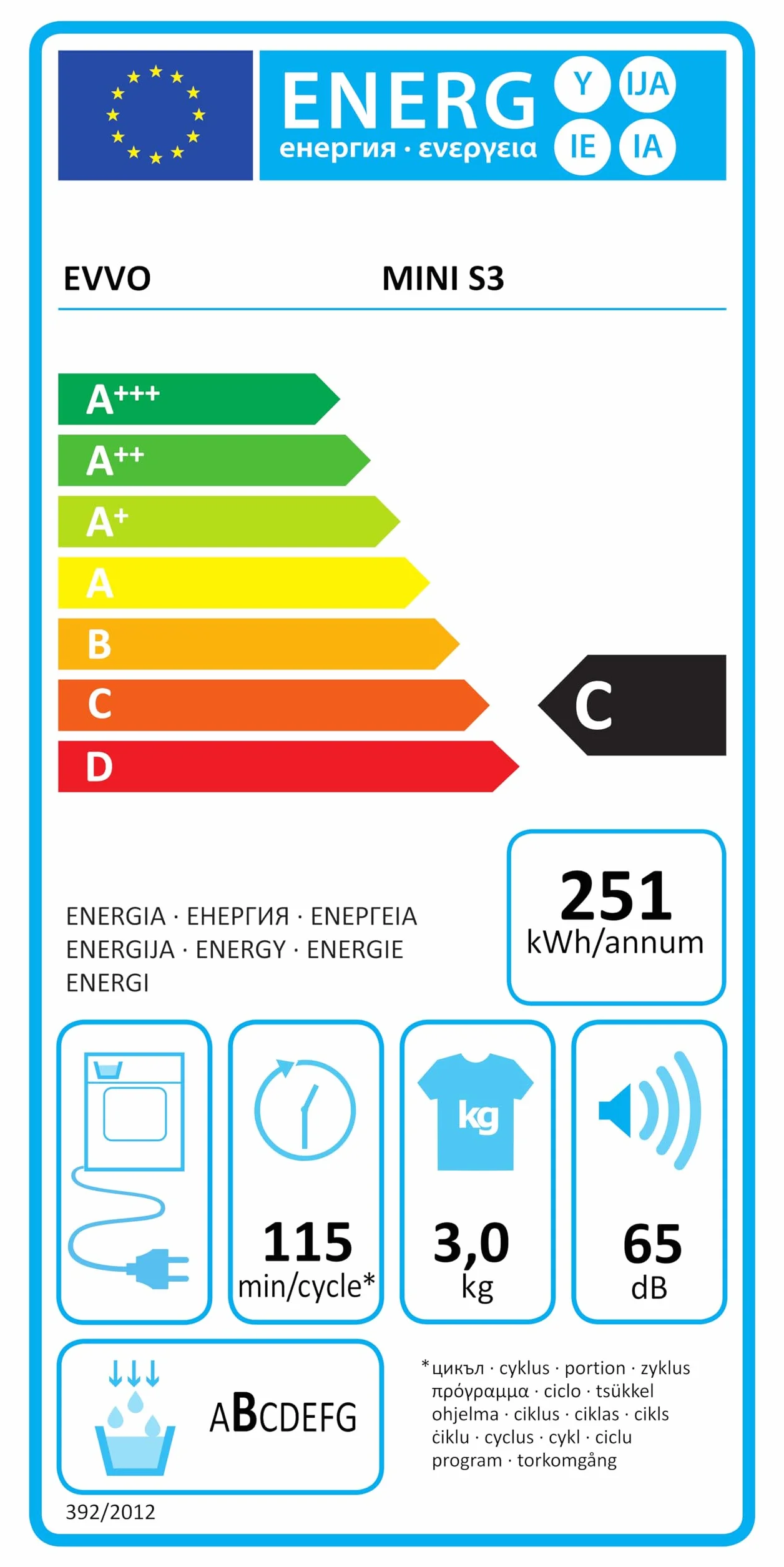 EVVO Secadora De Ropa Mini S3 3kg Portátil Airfresh Sensor Humedad Sin Instalación Blanco