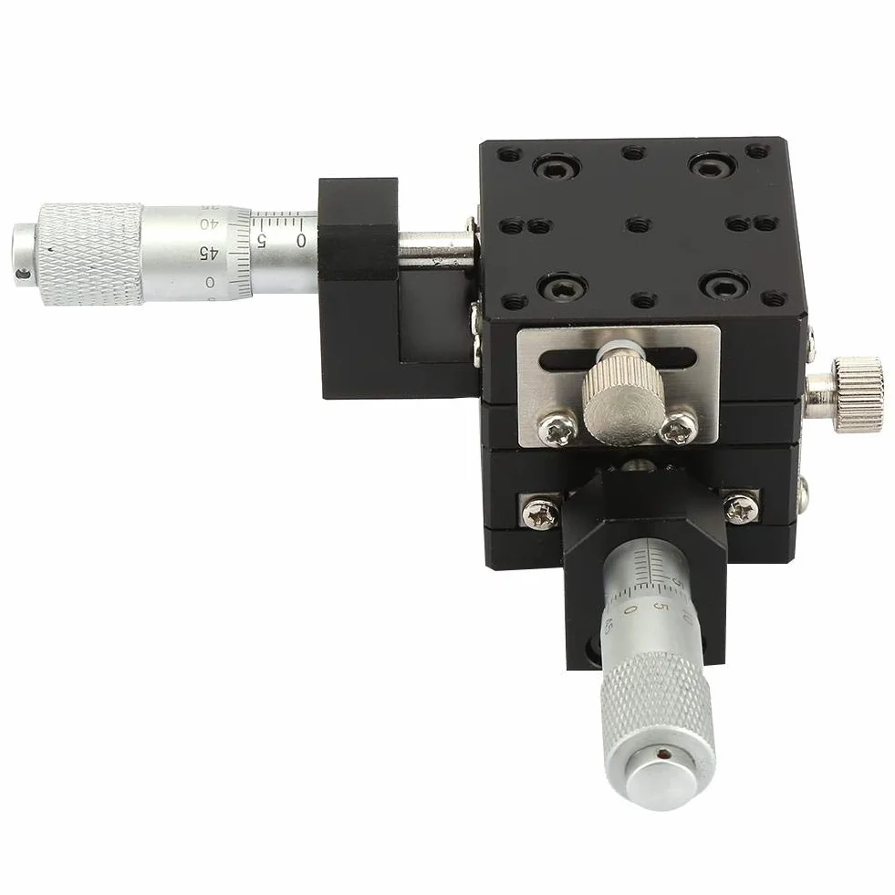 Etapa lineal XY, Keenso Etapa de traducción lineal de precisión manual de micrómetro SEMY40-AC, Guía de rodillos transversales para cojinetes de deslizamiento, Eje XY, 40x40x40mm