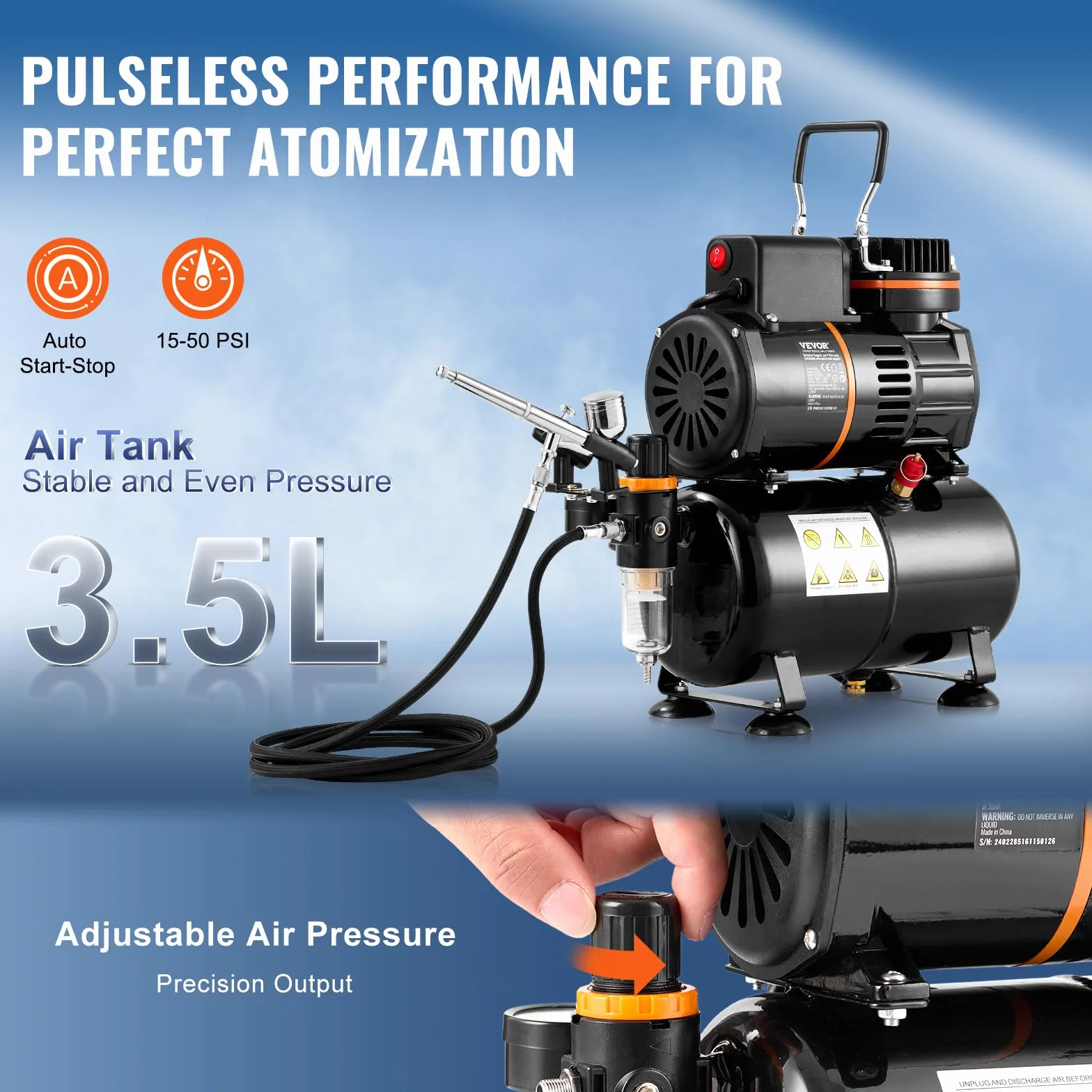 VEVOR Kit de Aerógrafo Profesional 0,3mm Compresor de Aire de Doble Ventilador 3,5L