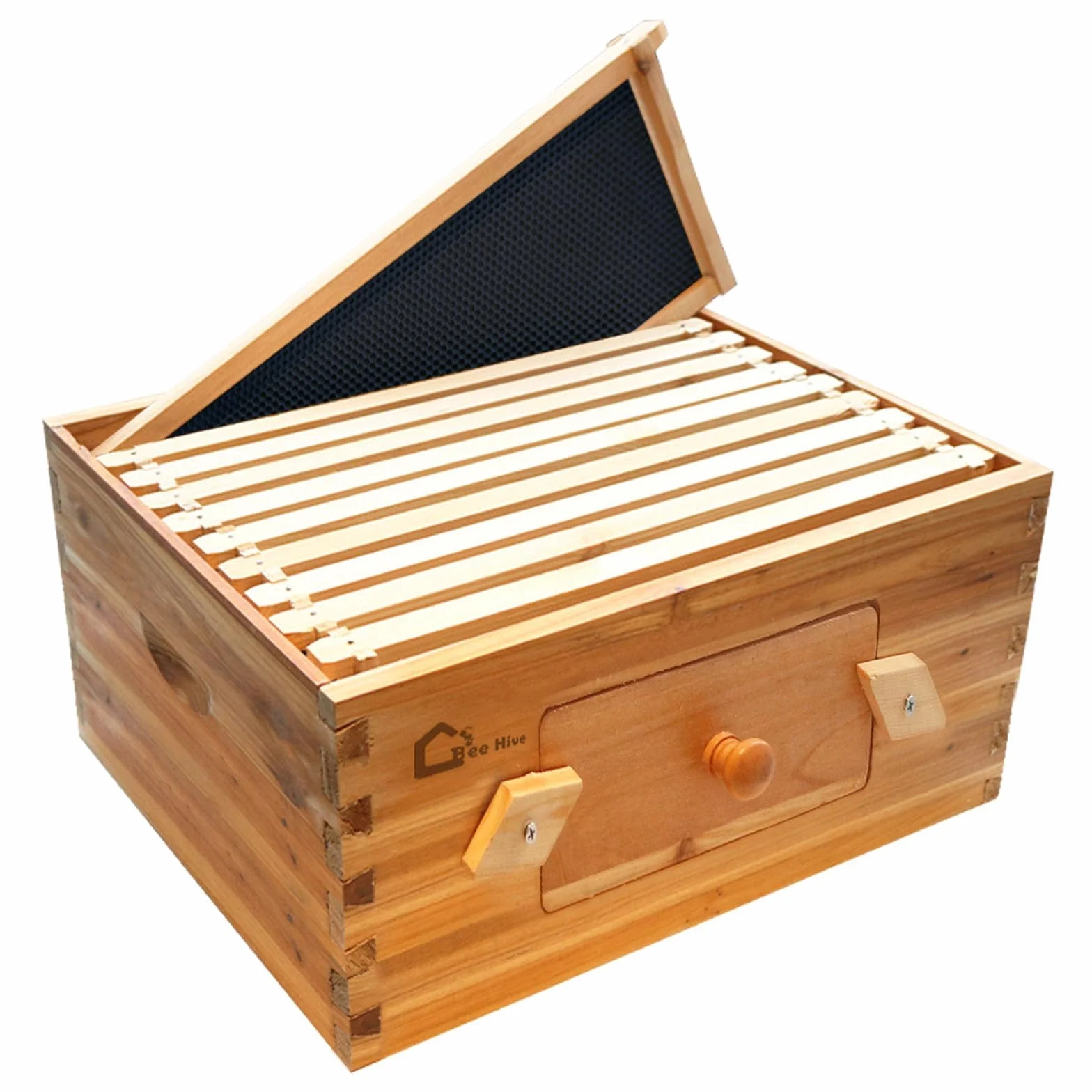 Juego de iniciación de colmena, caja de almacenamiento con 10 panales profundos, botín de madera maciza con marco de madera y base encerada, caja de colmenas, suministros sostenibles para apicultura