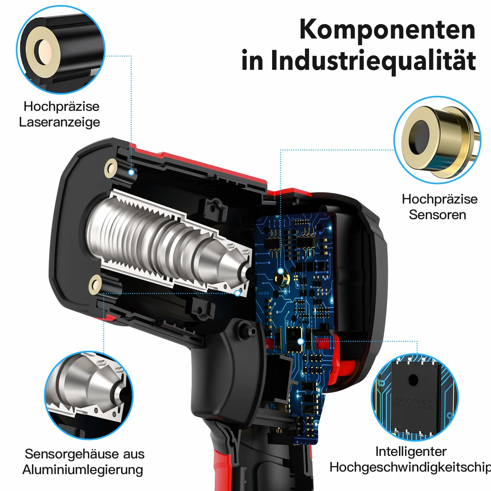 MESTEK Termómetro Infrarrojo Láser -40℃~1600℃ Pistola de Temperatura Sin Contacto Pantalla LCD a Color Ajuste Emisividad