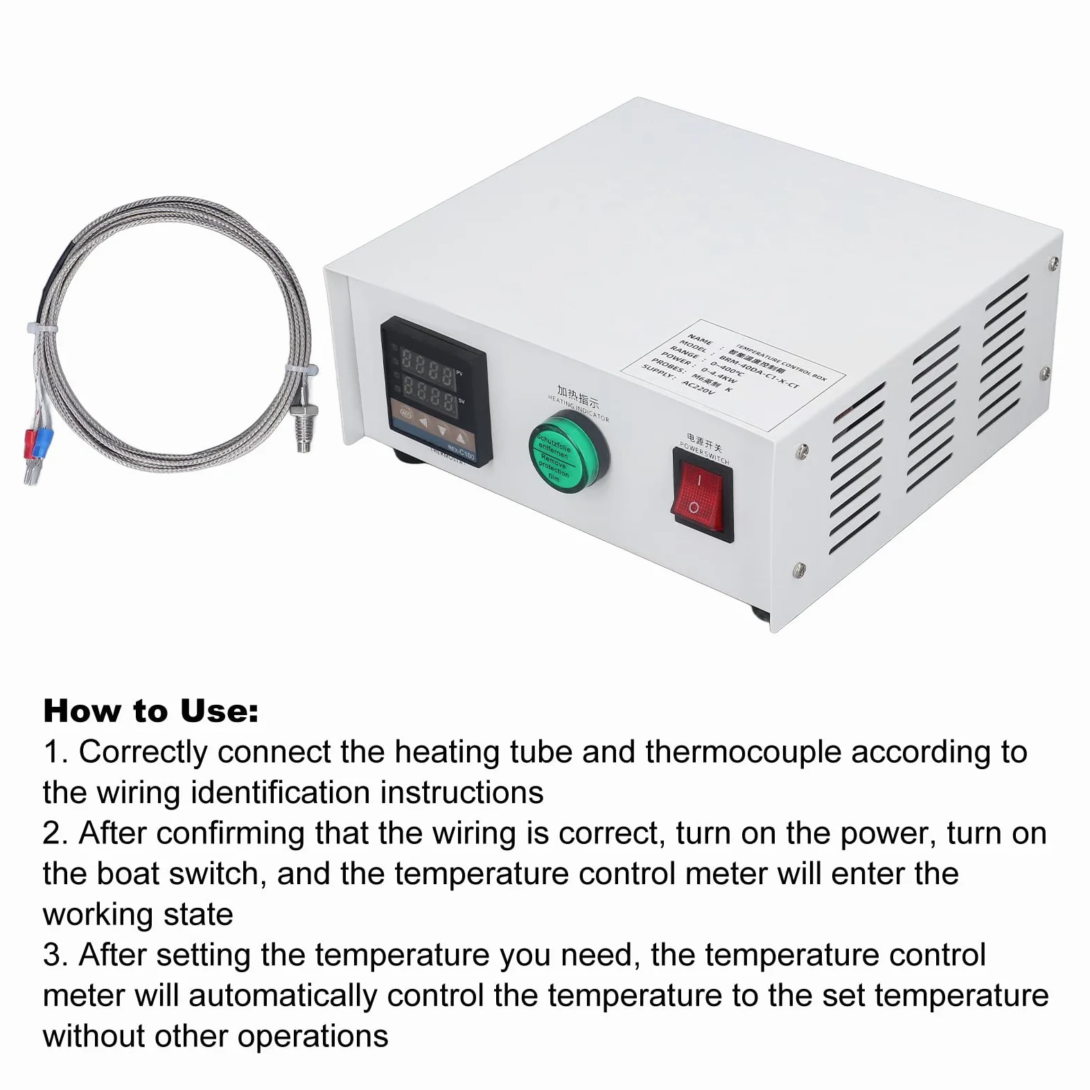 RIZGHWOY Controlador de Temperatura PID Autoajustable Pantalla Clara para Hornos y Moldes Ac220V Diseño Duradero 0~400 ℃ (tío paterno)