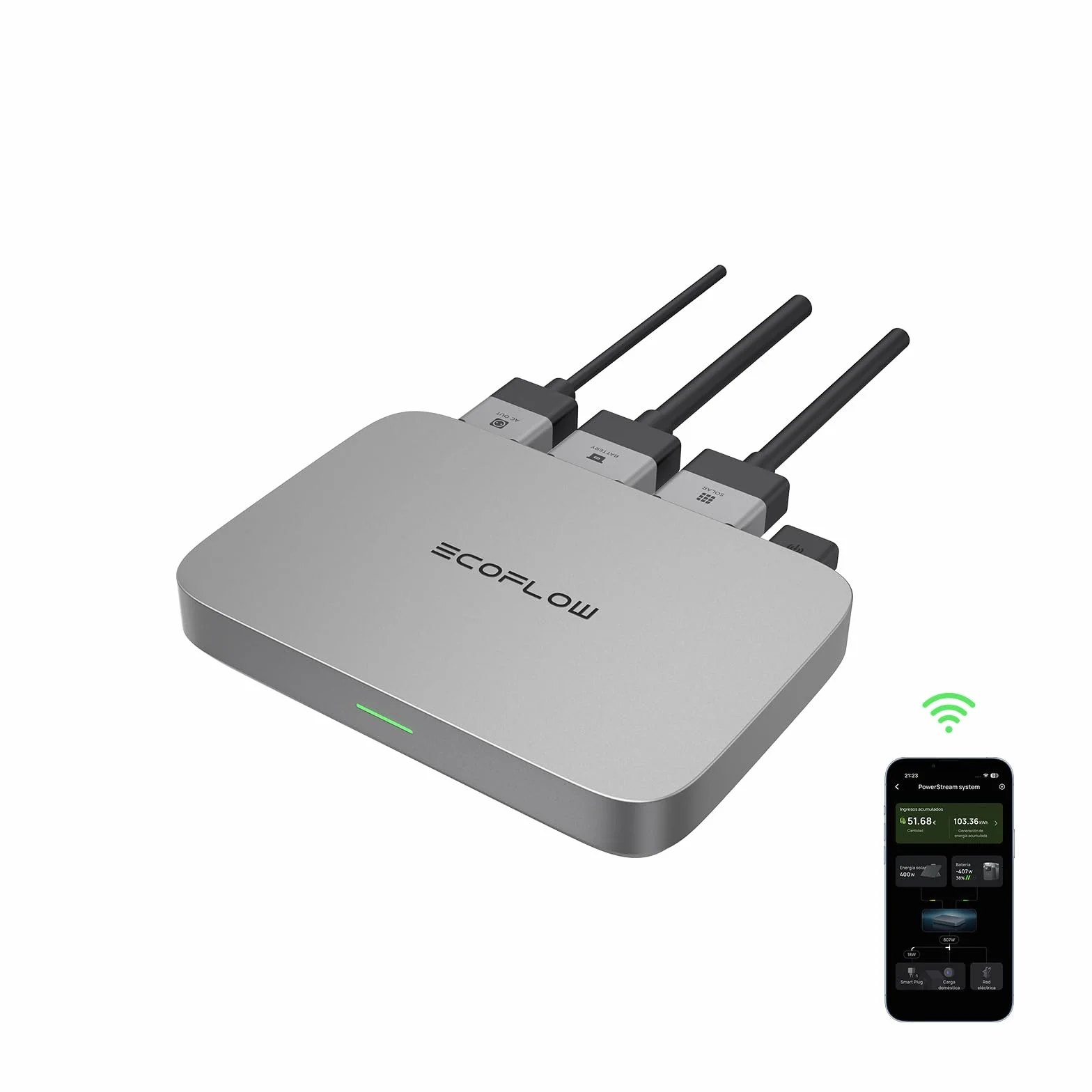 EcoFlow PowerStream Microinversor 600W, actualización Gratuita a 800 W, inversor Solar Inteligente WiFi para Plantas de balcón, inversor fotovoltaico para 2 Paneles solares, IP67 Impermeable