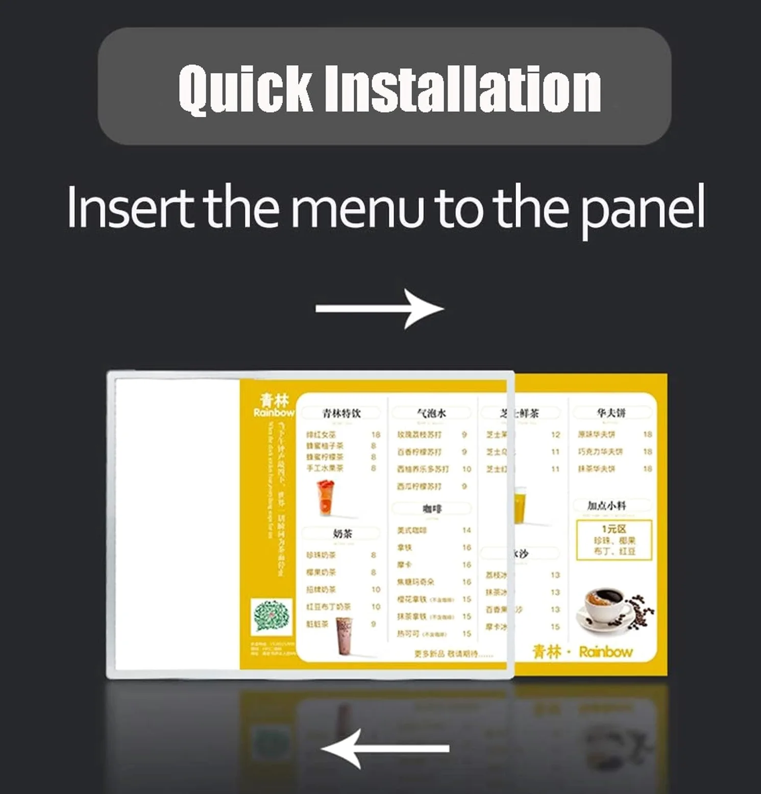 Marco de póster de caja de luz LED, pantalla luminosa para tablero de menú con soporte de metal para publicidad de restaurante, soporte de menú de escritorio, 297 x 420 mm