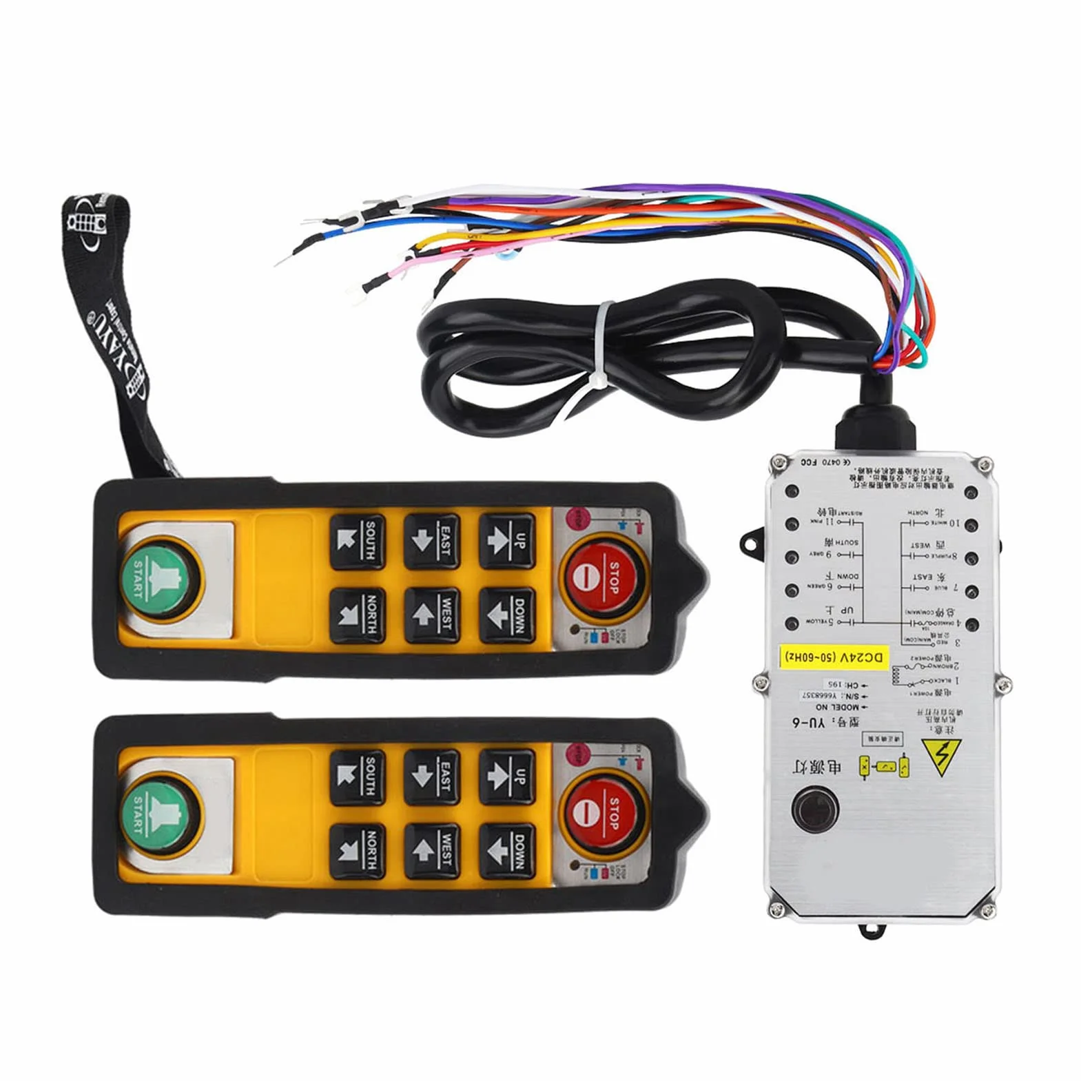 Controlador de grúa YU-6 Doble manija control remoto de grúa impermeable 800 MHz RF punto(DC24V), Default, DC24V