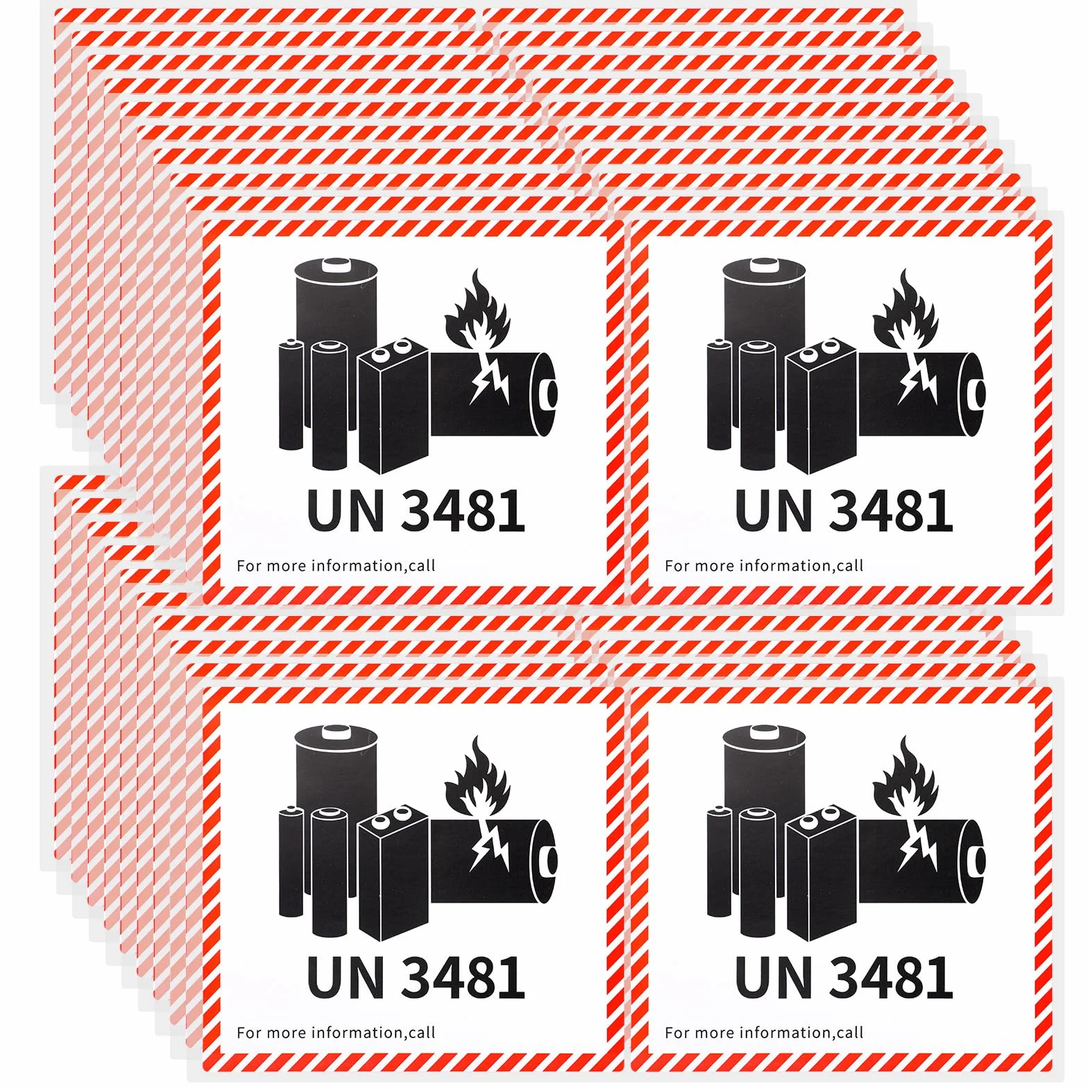 Etiquetas de Precaución para Baterías Iones Litio UN3481 12x11cm, 100 Uds