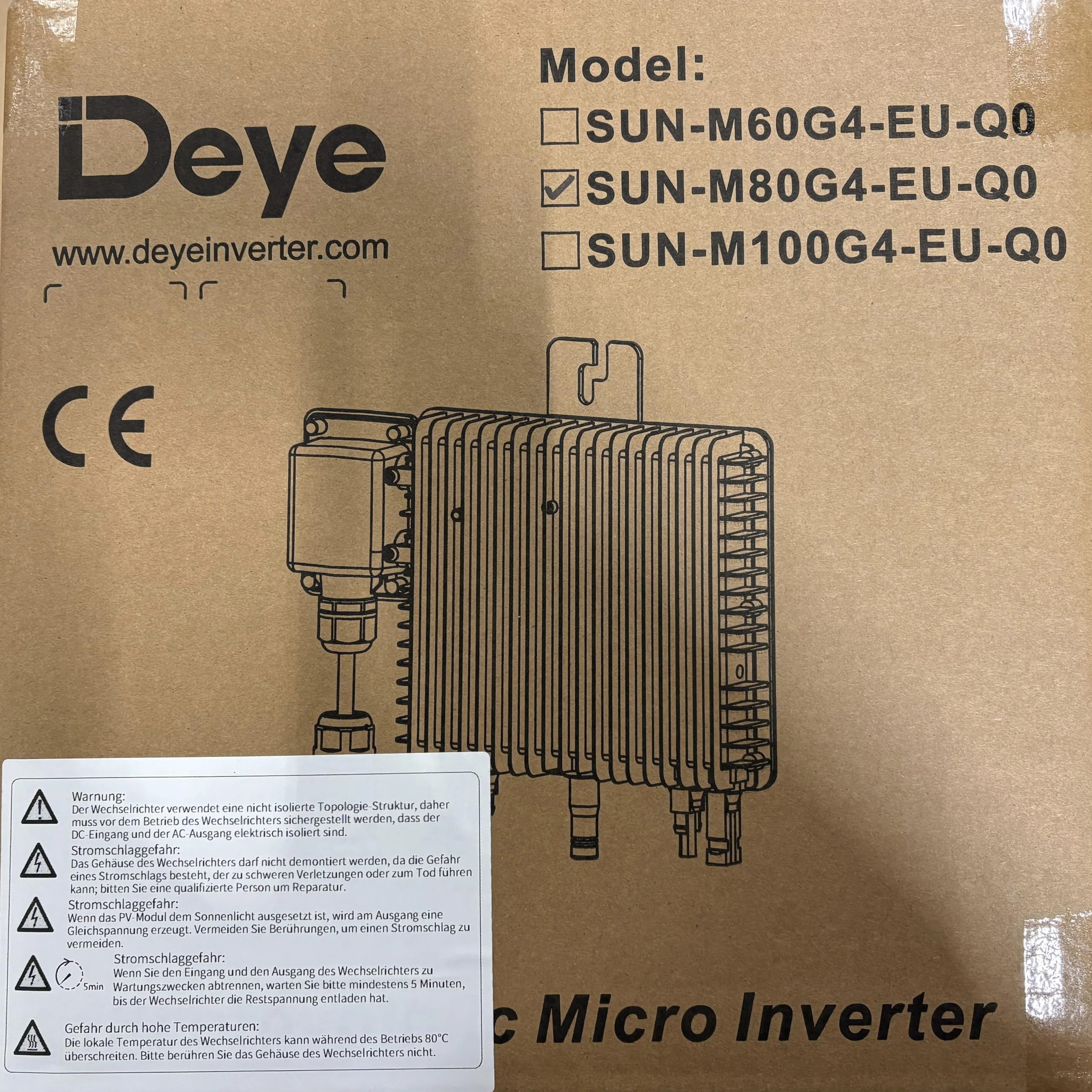 home Trends® Deye SUN-M80G4-EU-Q0 - Microinversor (800 W, 800 W, PV de nueva generación, con cable Schuko de 5 m)