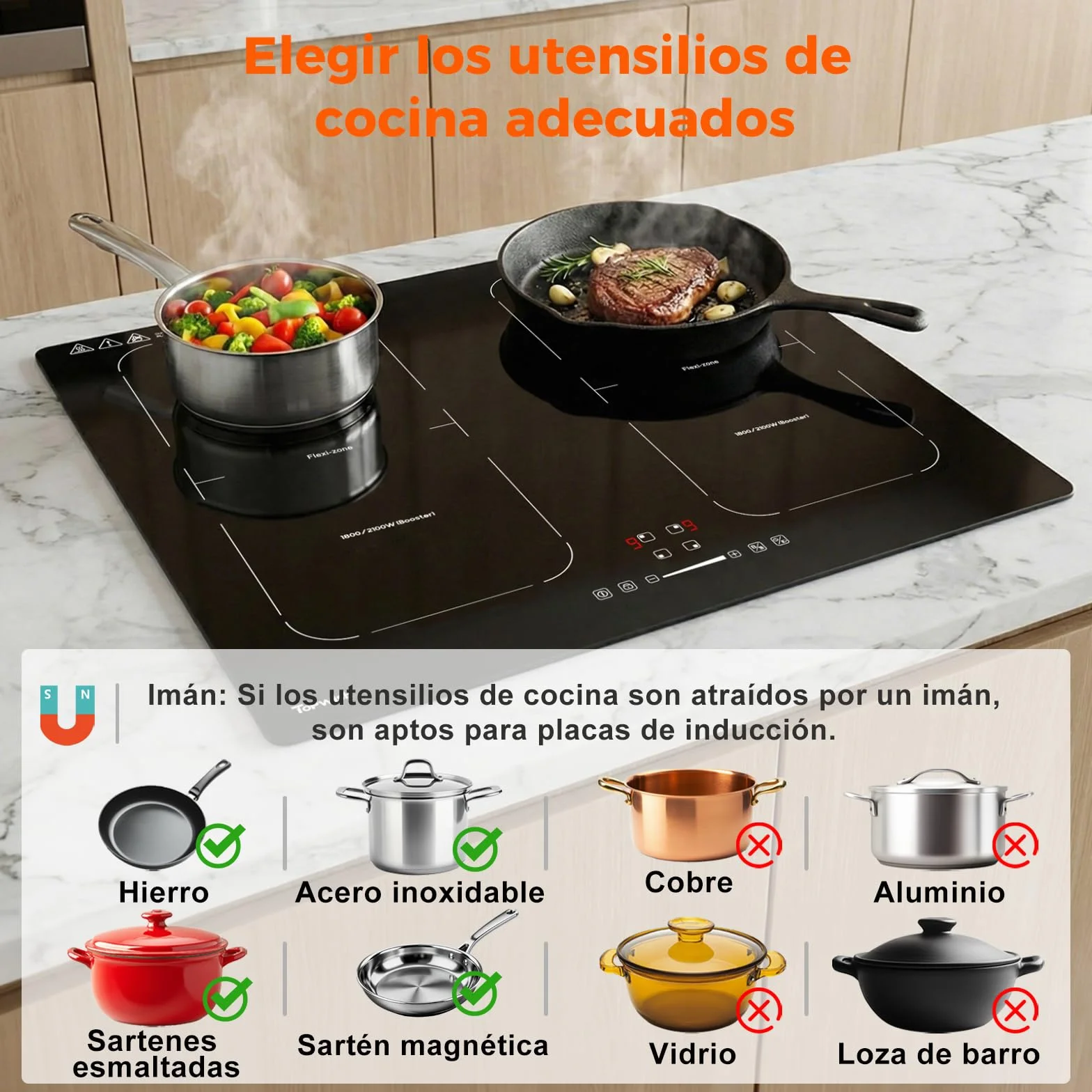 Topwish Plaque Induction 4 Feux 60cm Encastrable 7200W avec Booster 9 Niveaux Minuterie Sécurité Enfant