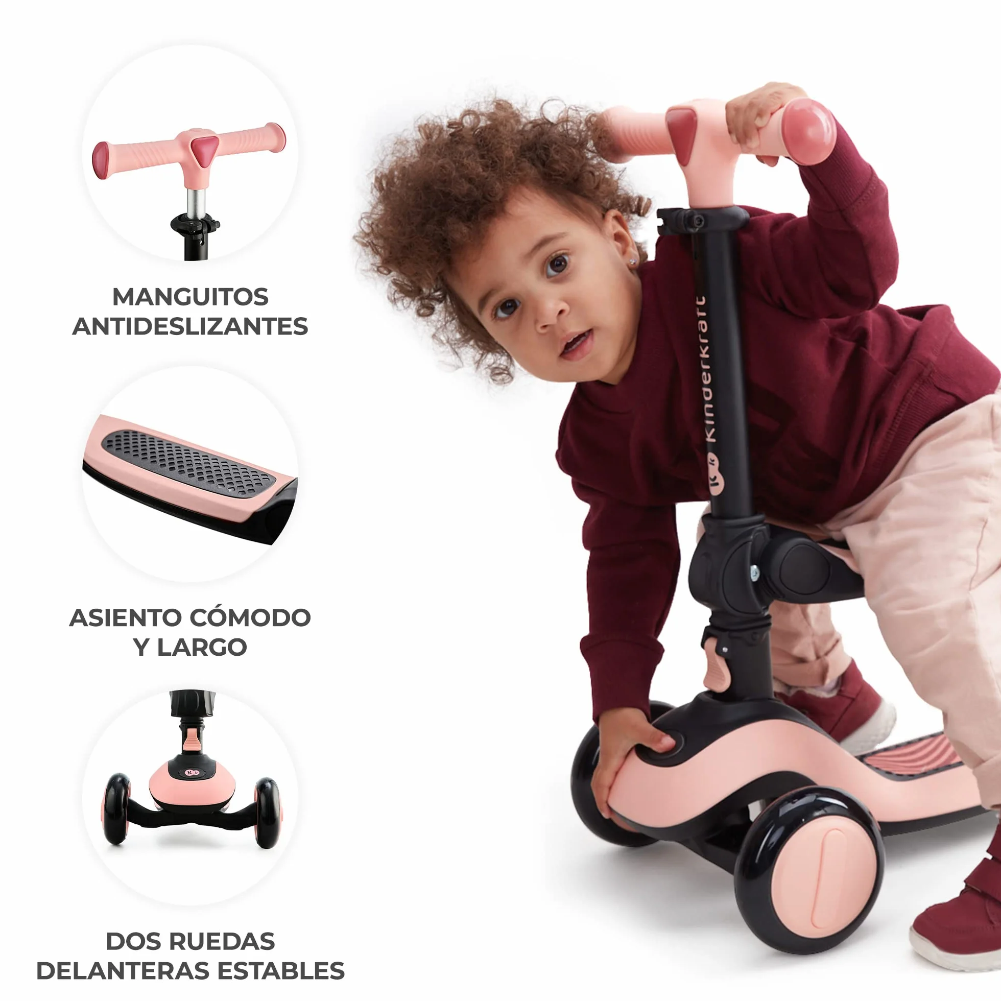 Kinderkraft Halley Patinete 2 en 1 Ajustable Triciclo 3 Ruedas LED Verde