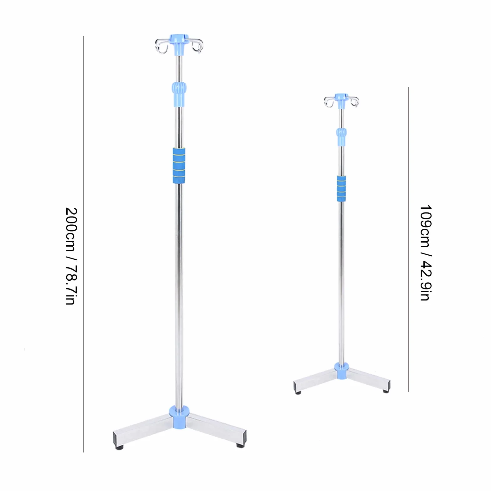 Soporte para Poste Intravenoso, portátil plegable médico IV fluido bolsa de pie con 4 ganchos y 3 ruedas, altura ajustable de acero inoxidable IV bolsa de pie para los hospitales
