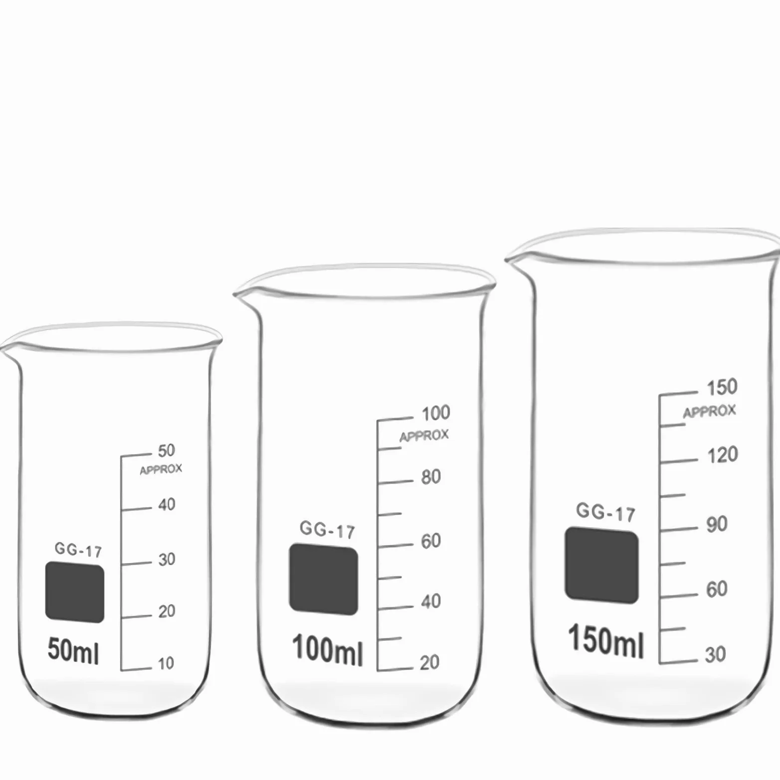 Vaso de medición Cilindros graduados de vidrio Tazas de medición de líquidos con escala Cristalería de química de varios tamaños para laboratorio, experimento 250 + 500 ml (50 + 100 + 150 ml)