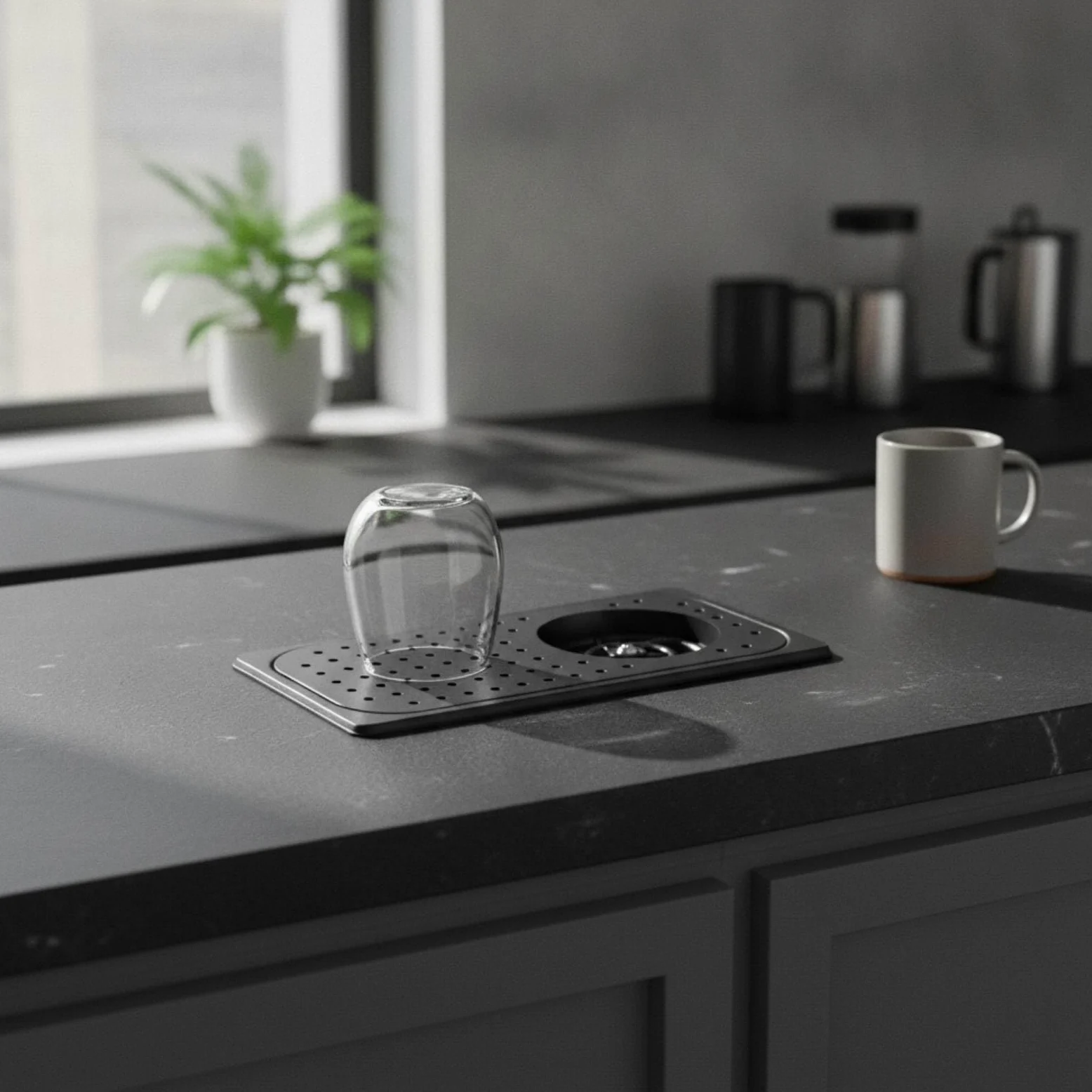 Qianly Enjuagador Vasos con Rejilla Perforada bajo Altura Reducida Lavavasos Empotrable Profesional Lavavasos con Panel Perforado para Baristas, Cafetería, Plateado, Grande