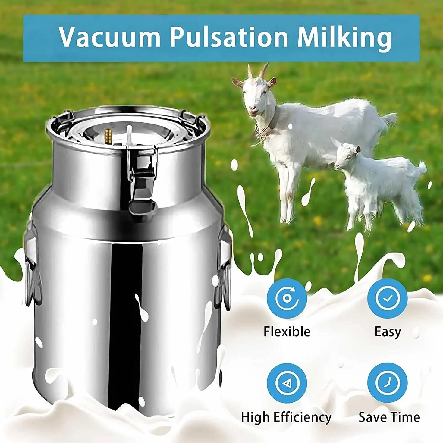 Máquina de Ordeño de Cabra, Máquina de Leche 7L/14L, Ordeñadora eléctrica,Botella de Acero Inoxidable, Kit de Ordeño Portátil para Granja de Plantas de Leche,ForGoats-7L