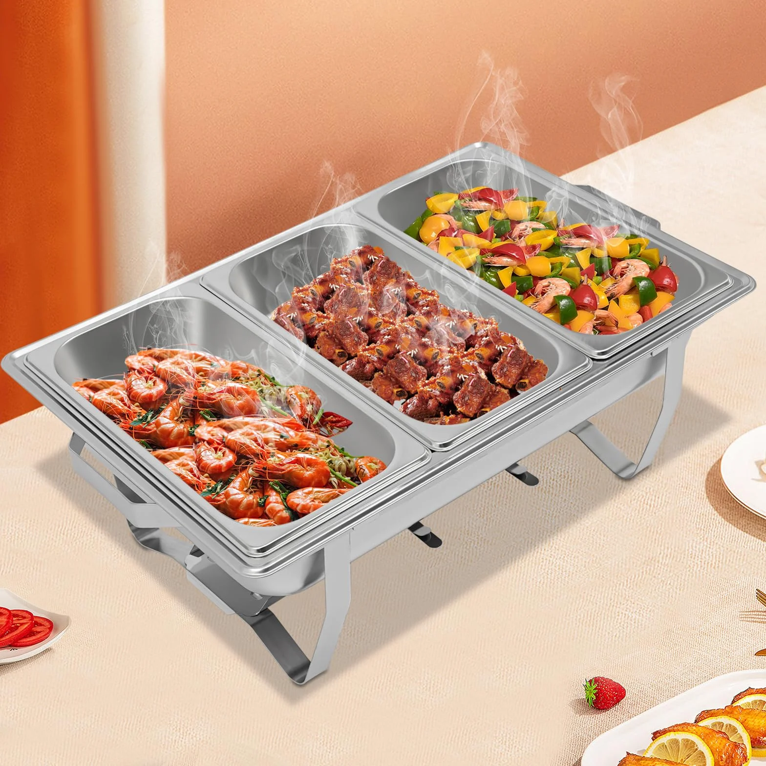 MINRS Chafing Dish 5L 1/3 GN Calentador de Alimentos para Catering Buffet Bodas