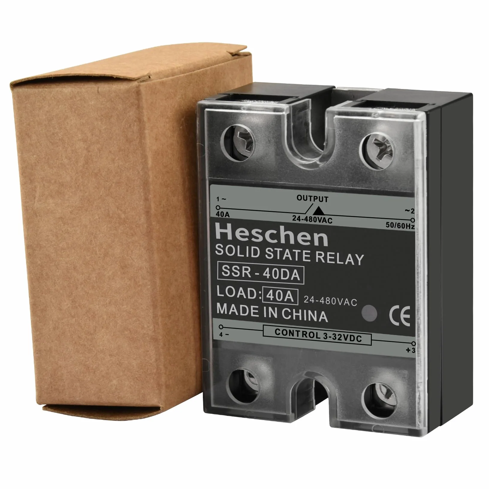 Heschen Relé de estado sólido CC/CA monofásico, SSR-40DA, entrada 4-32VCC, salida 24-480VCA, 40A 50-60Hz (CC/CA 10Pcs)