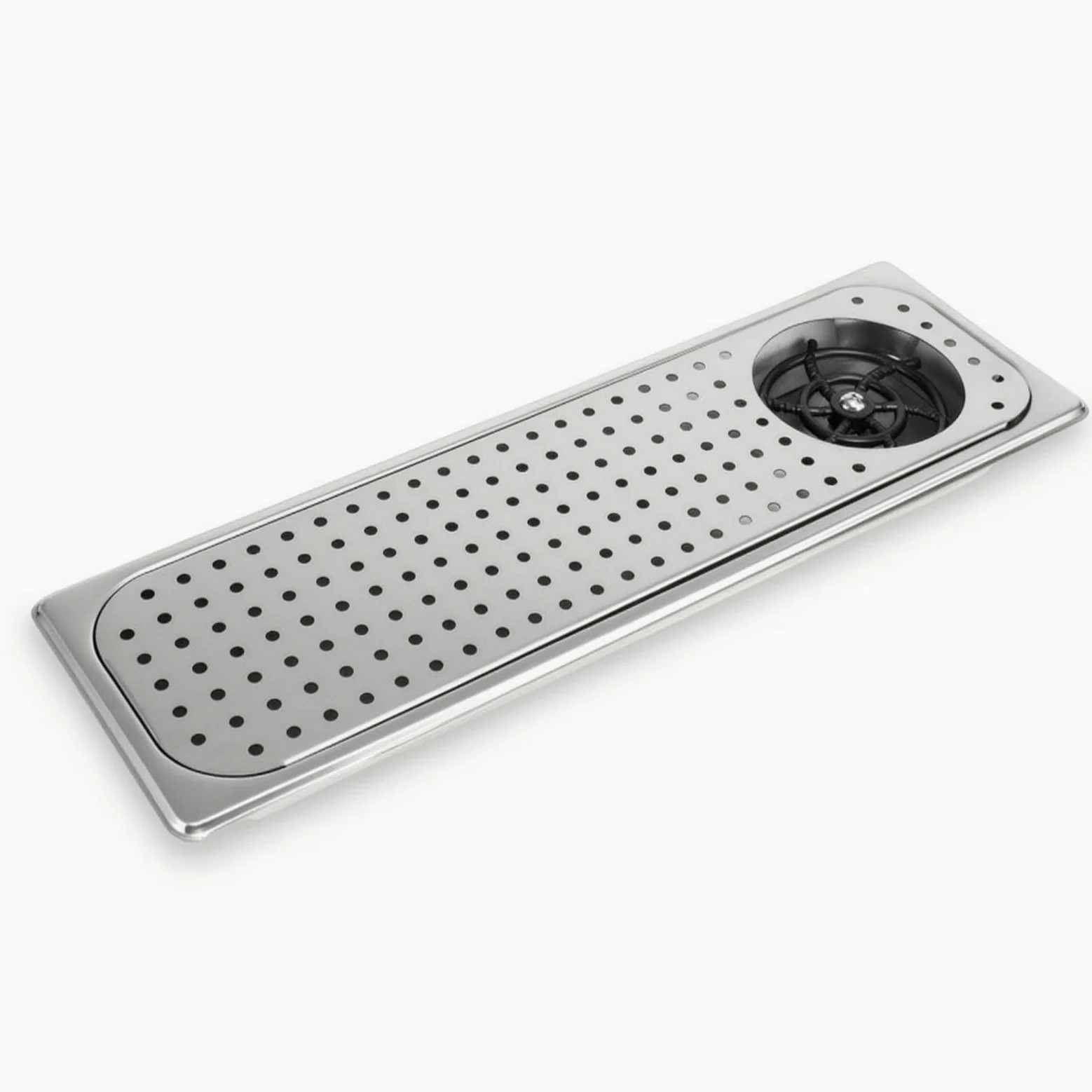 Qianly Enjuagador Vasos con Rejilla Perforada bajo Altura Reducida Lavavasos Empotrable Profesional Lavavasos con Panel Perforado para Baristas, Cafetería, Plateado, Grande
