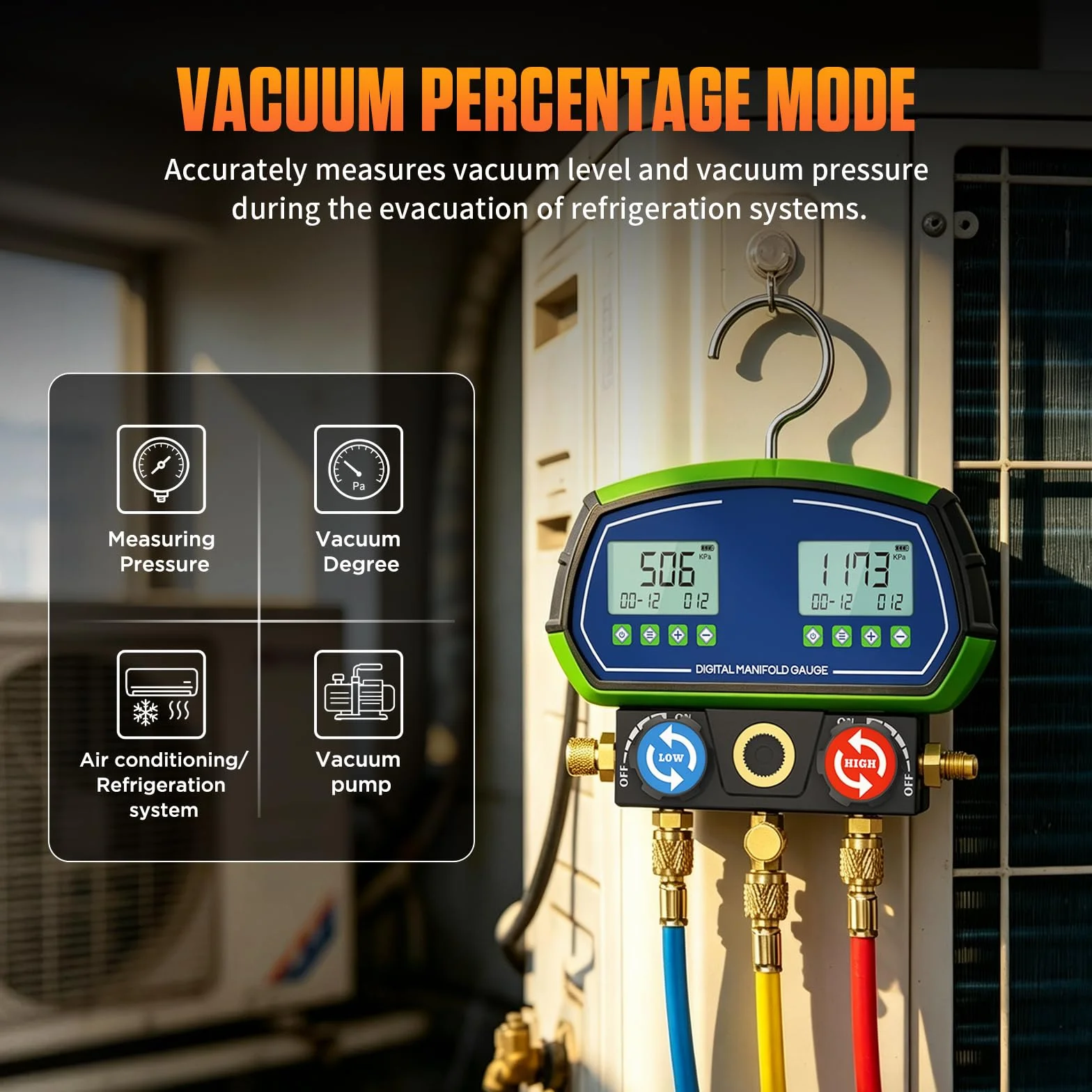 Manómetro Digital de Colector, L302 Indicador de Refrigerante HVAC Medidor de Colector para R32 R134a R410a 90 etc, Terminador Mecánico de Colector Inteligente (L302)
