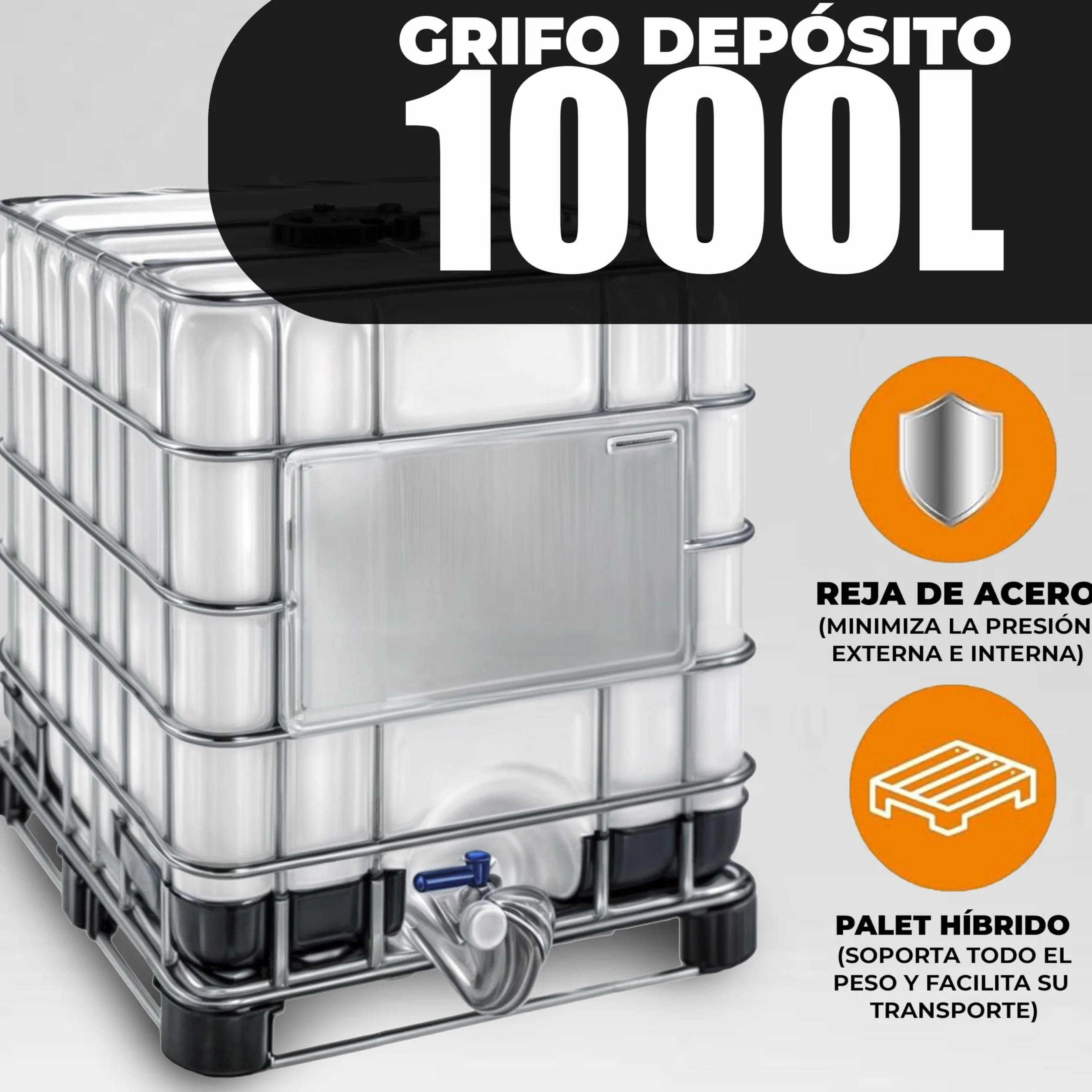 MASCHIO - Cisterna rectangular translúcida (1000 litros, con paleta híbrida (metal con tacos de plástico) y grado alimenticio (no aprobado ADR)
