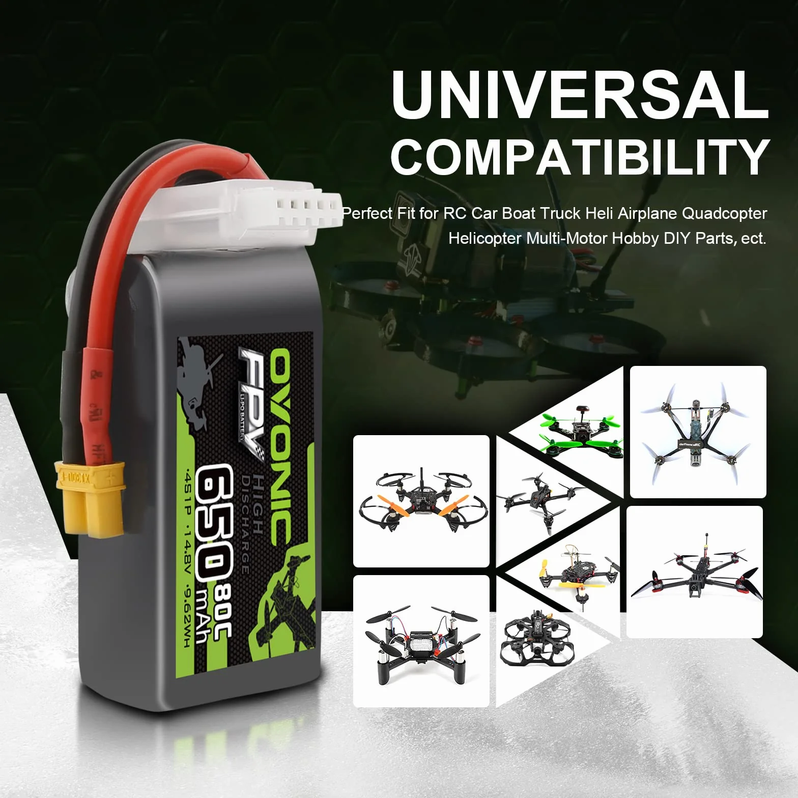 OVONIC 4s Batería Lipo 80C 650mAh 14.8V XT30 para RC Avión Quadcopter Helicóptero FPV Drone (4 Piezas)